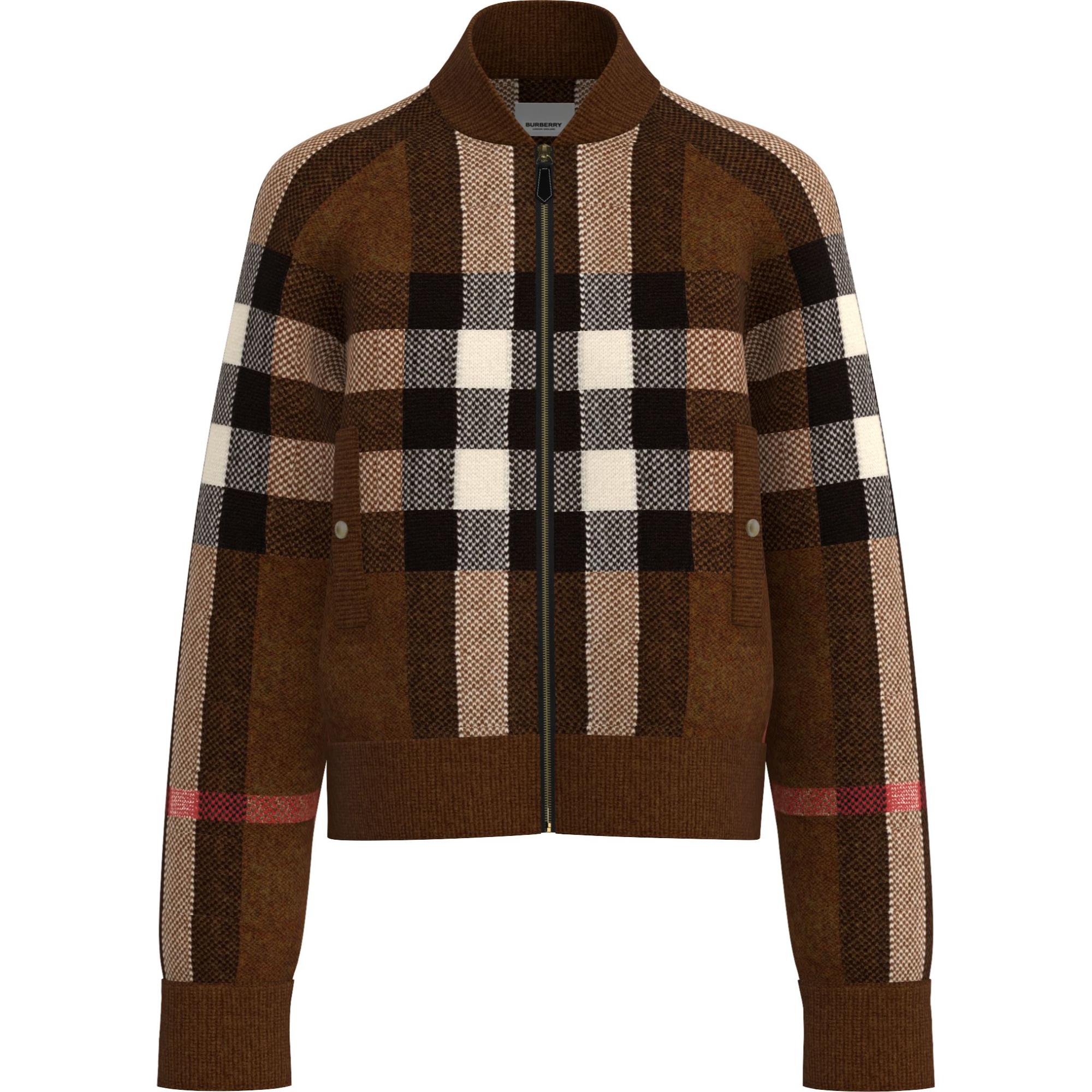 체크 인타르시아 울 캐시미어 보머 재킷