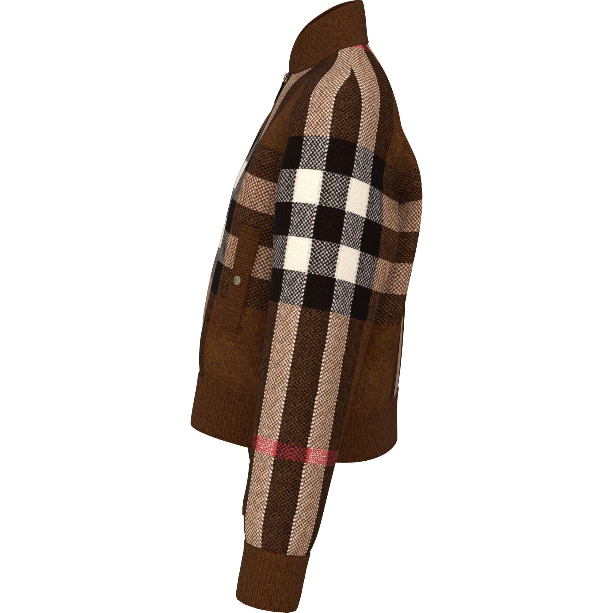 체크 인타르시아 울 캐시미어 보머 재킷