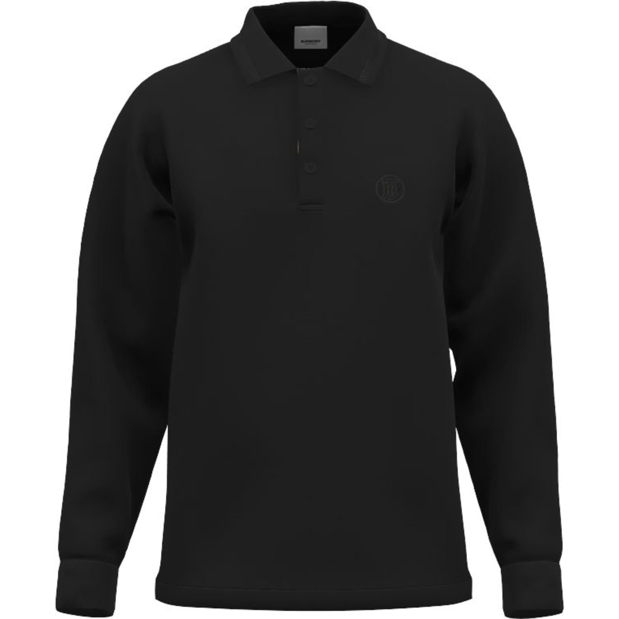 롱 슬리브 모노그램 모티프 코튼 폴로셔츠