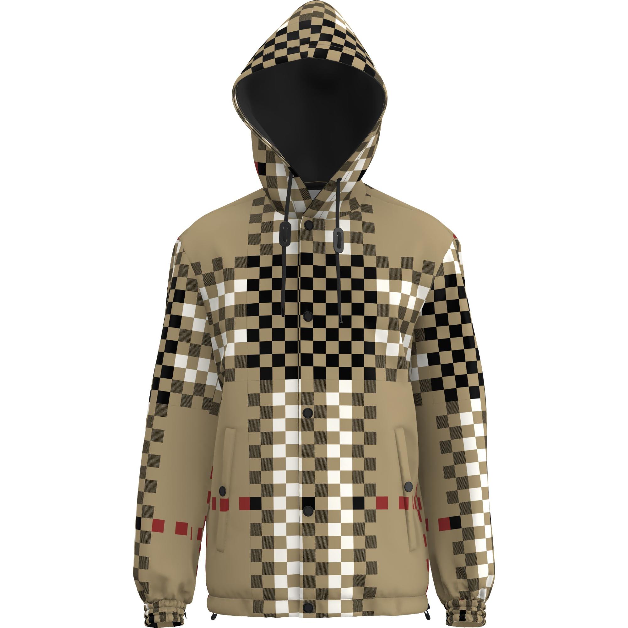 픽셀 체크 나일론 후드 재킷