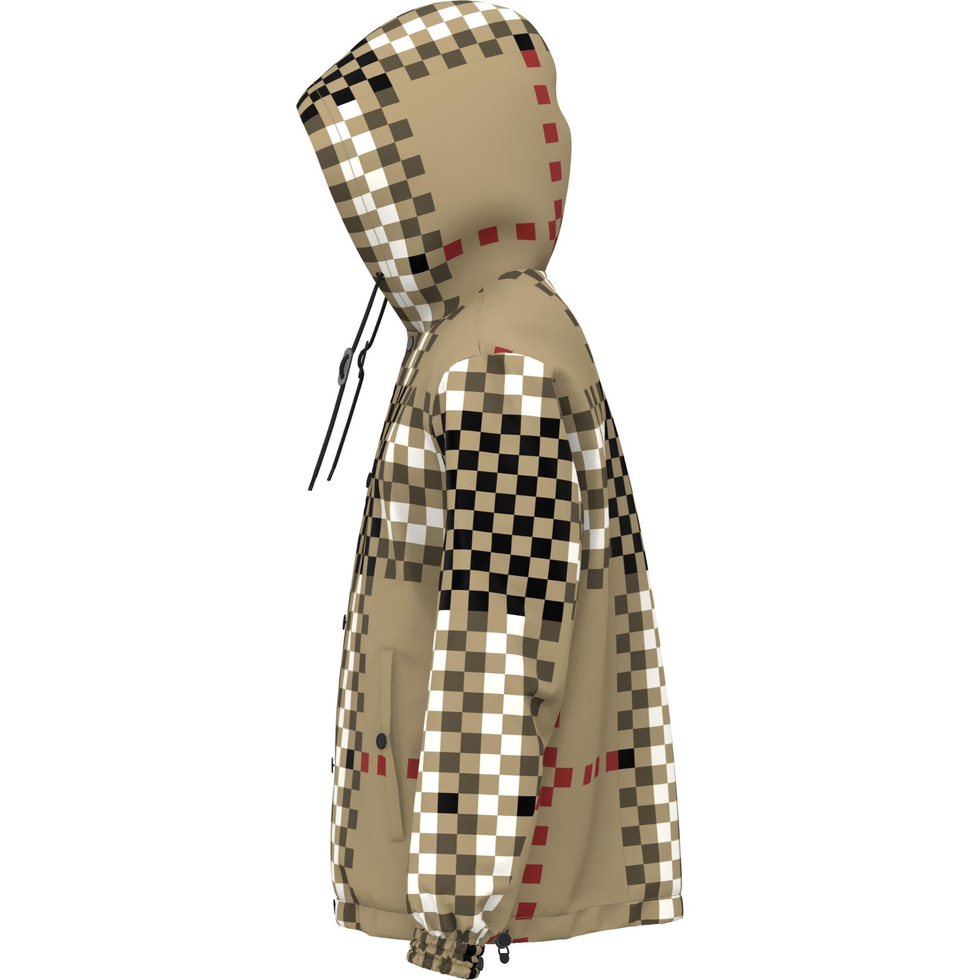 픽셀 체크 나일론 후드 재킷