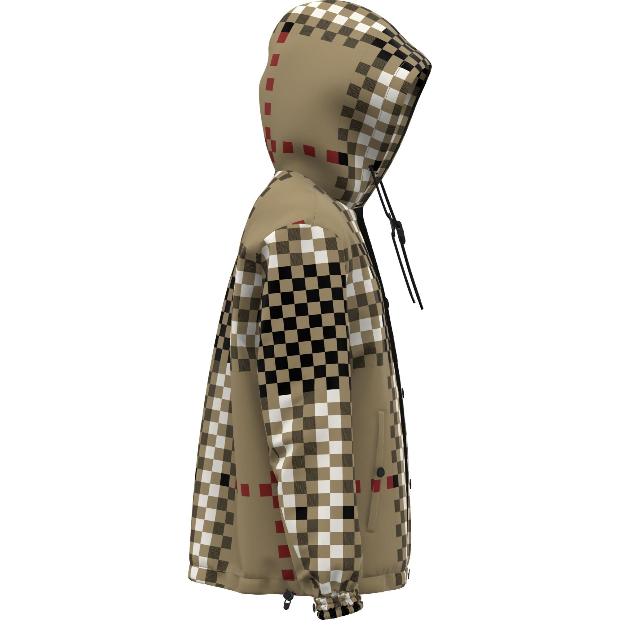 픽셀 체크 나일론 후드 재킷