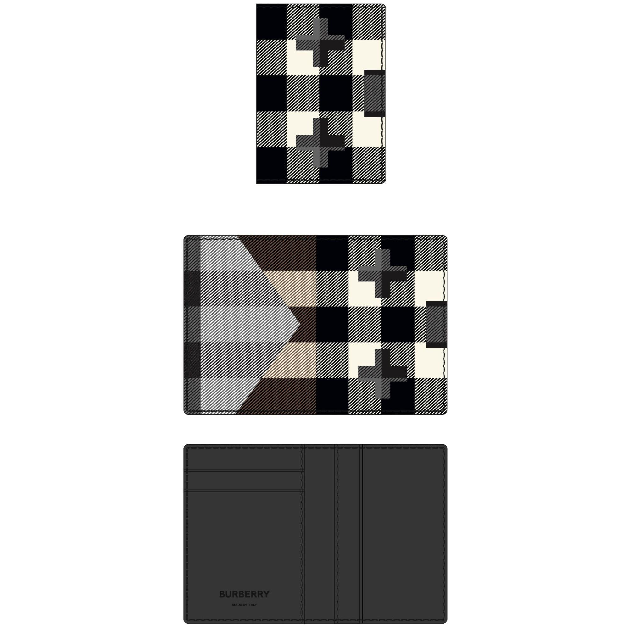 지오메트릭 체크 레더 폴딩 카드 케이스