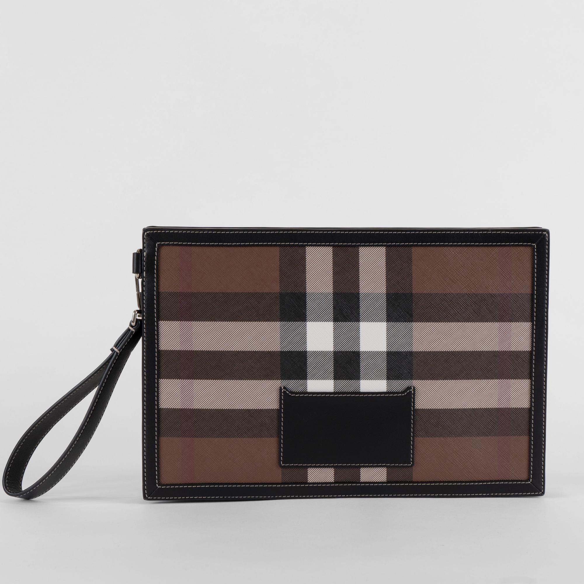 체크 레더 지퍼 파우치