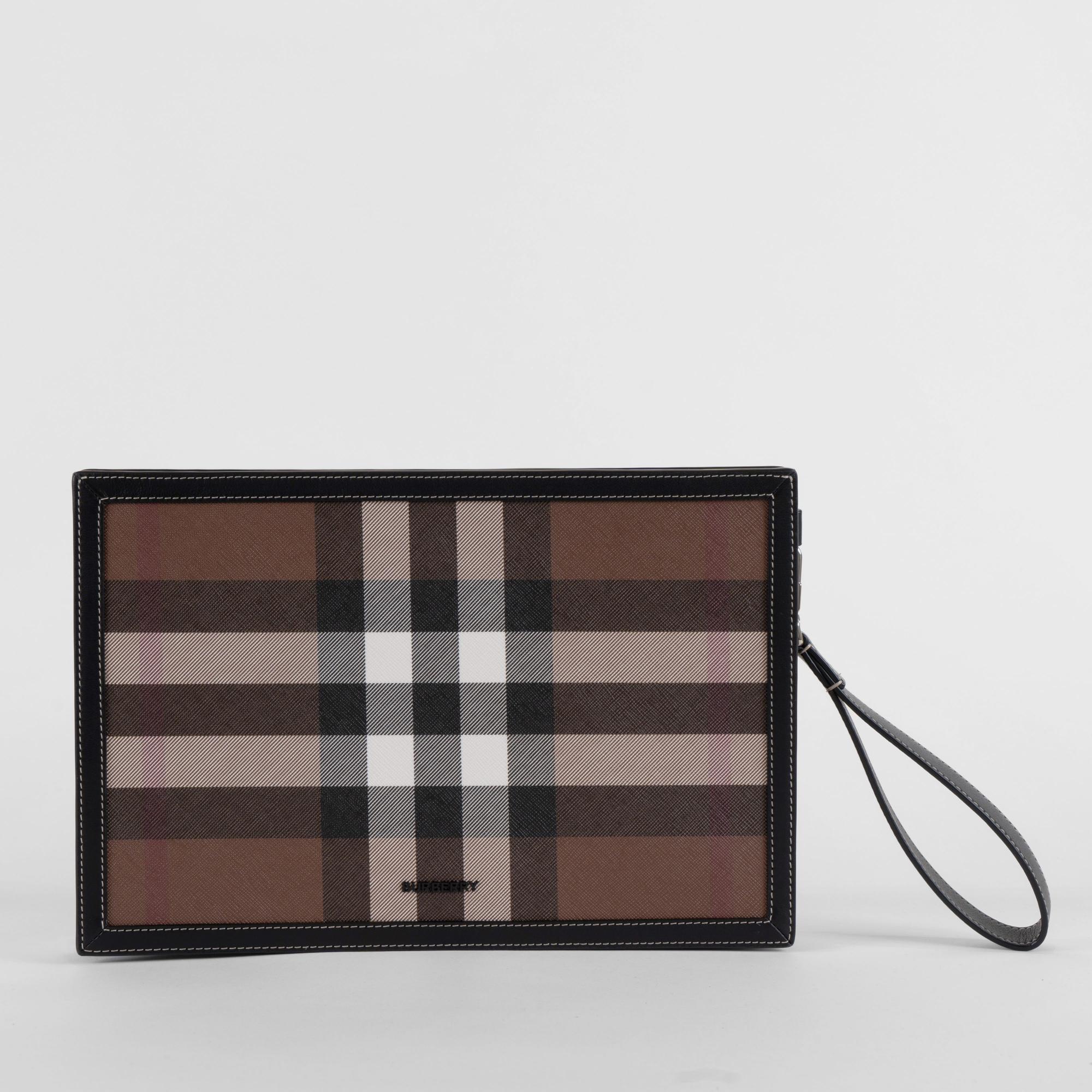 체크 레더 지퍼 파우치