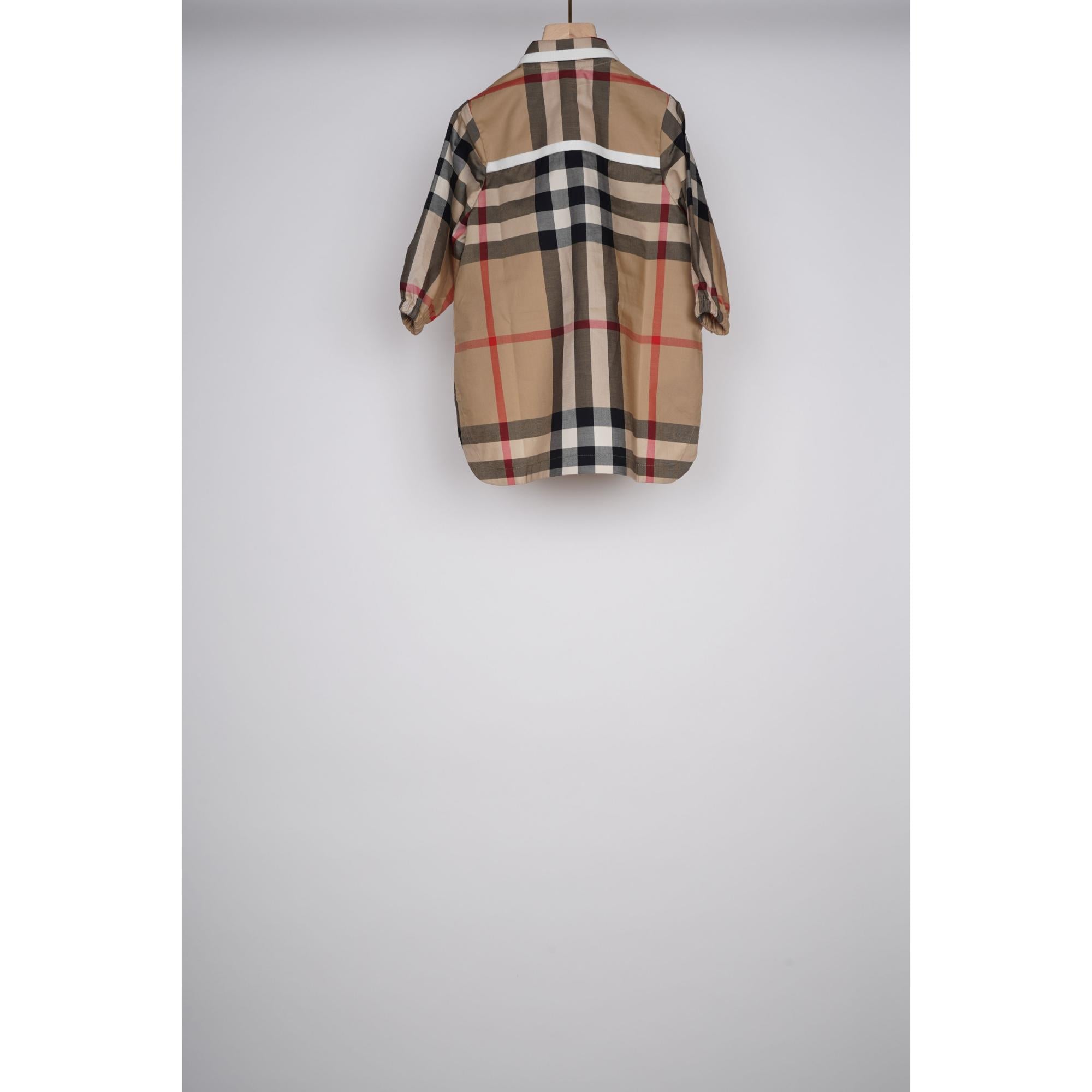 롱 슬리브 체크 스트레치 코튼 드레스