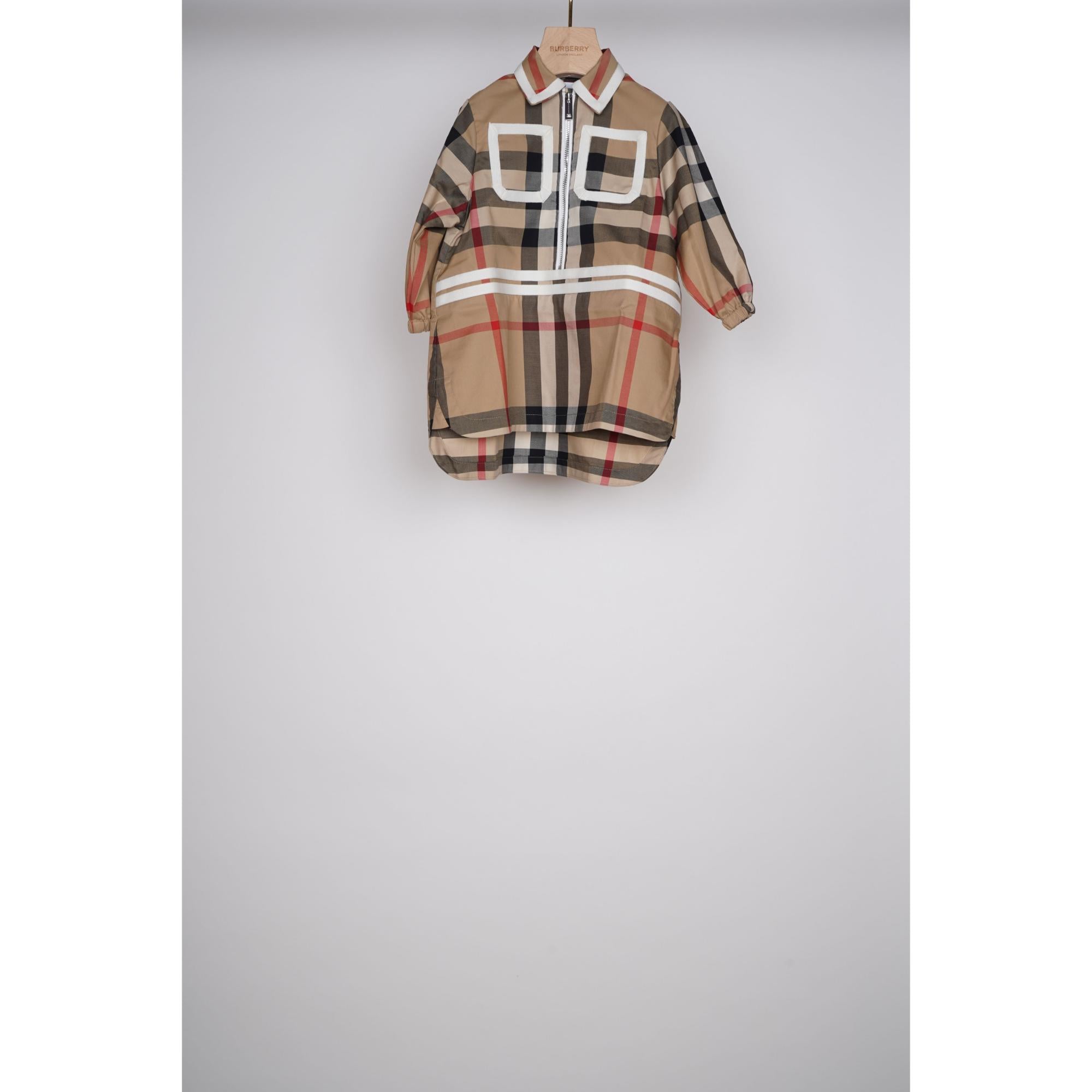 롱 슬리브 체크 스트레치 코튼 드레스