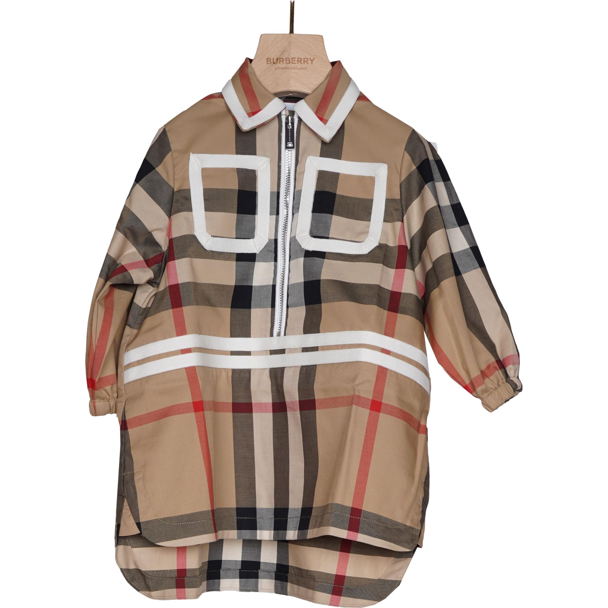 롱 슬리브 체크 스트레치 코튼 드레스