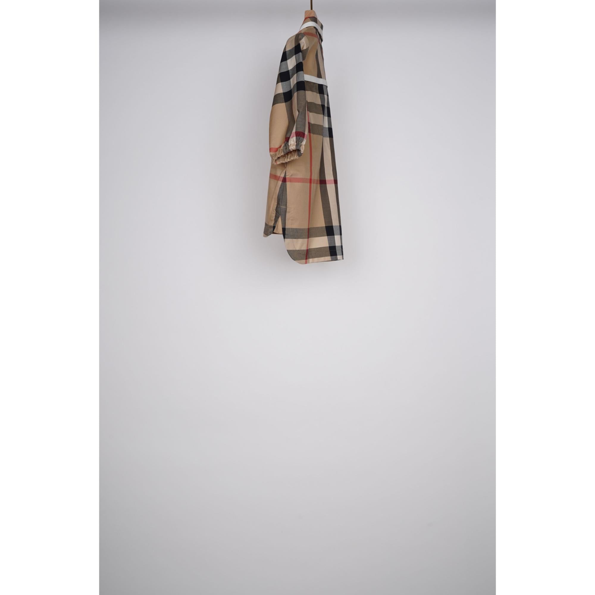 롱 슬리브 체크 스트레치 코튼 드레스