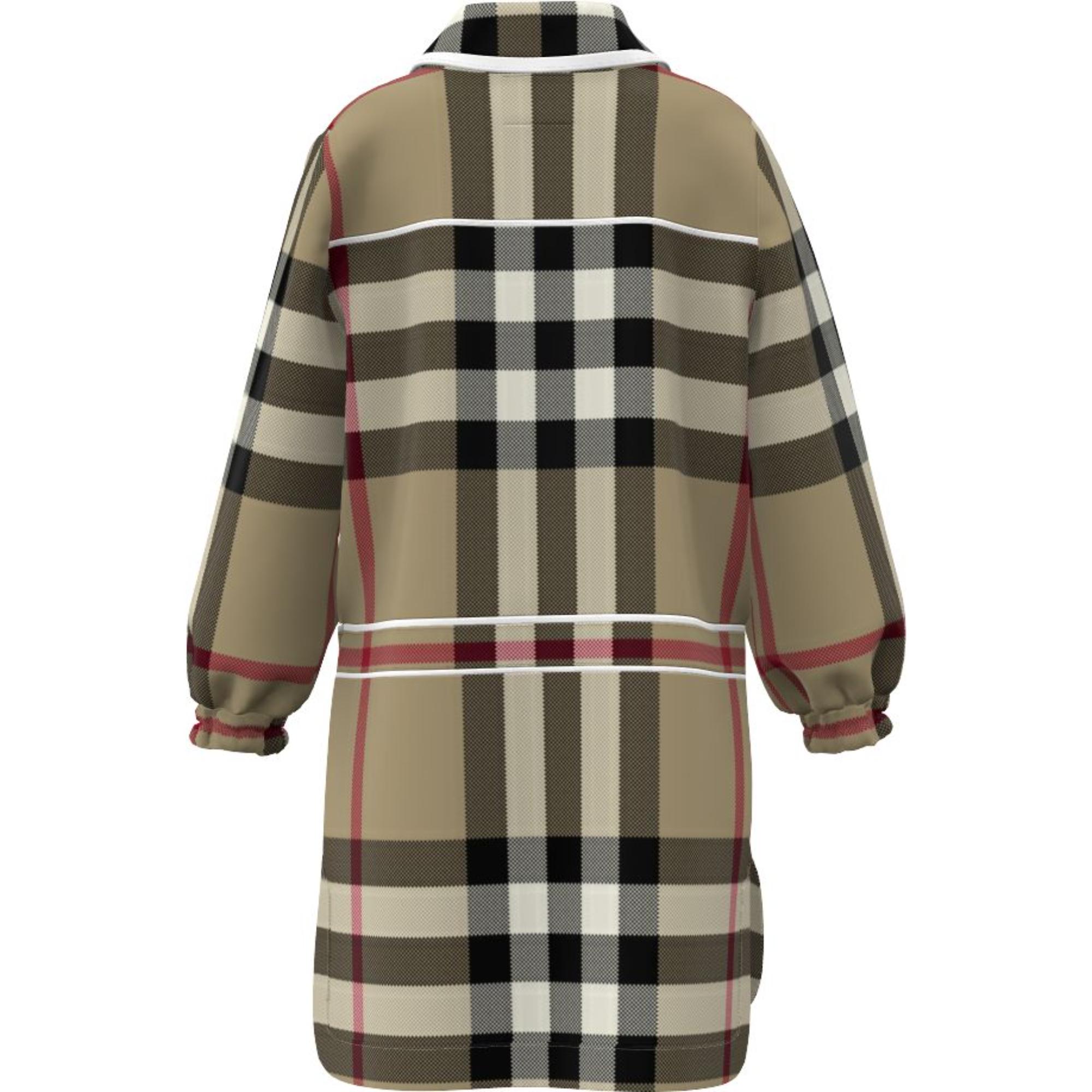 롱 슬리브 체크 스트레치 코튼 드레스