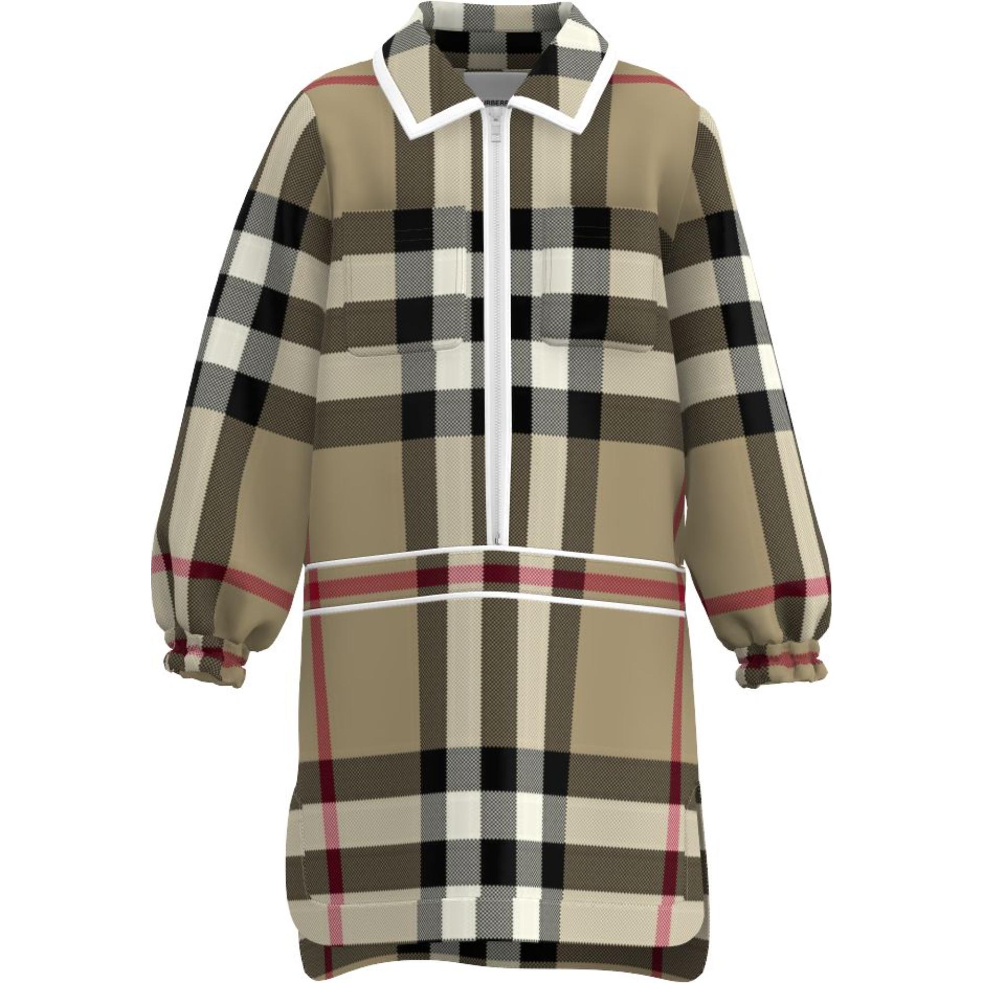 롱 슬리브 체크 스트레치 코튼 드레스