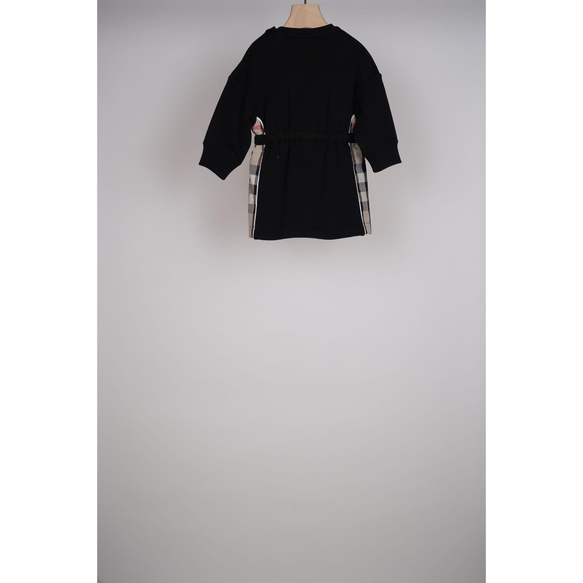 롱 슬리브 체크 패널 코튼 드레스