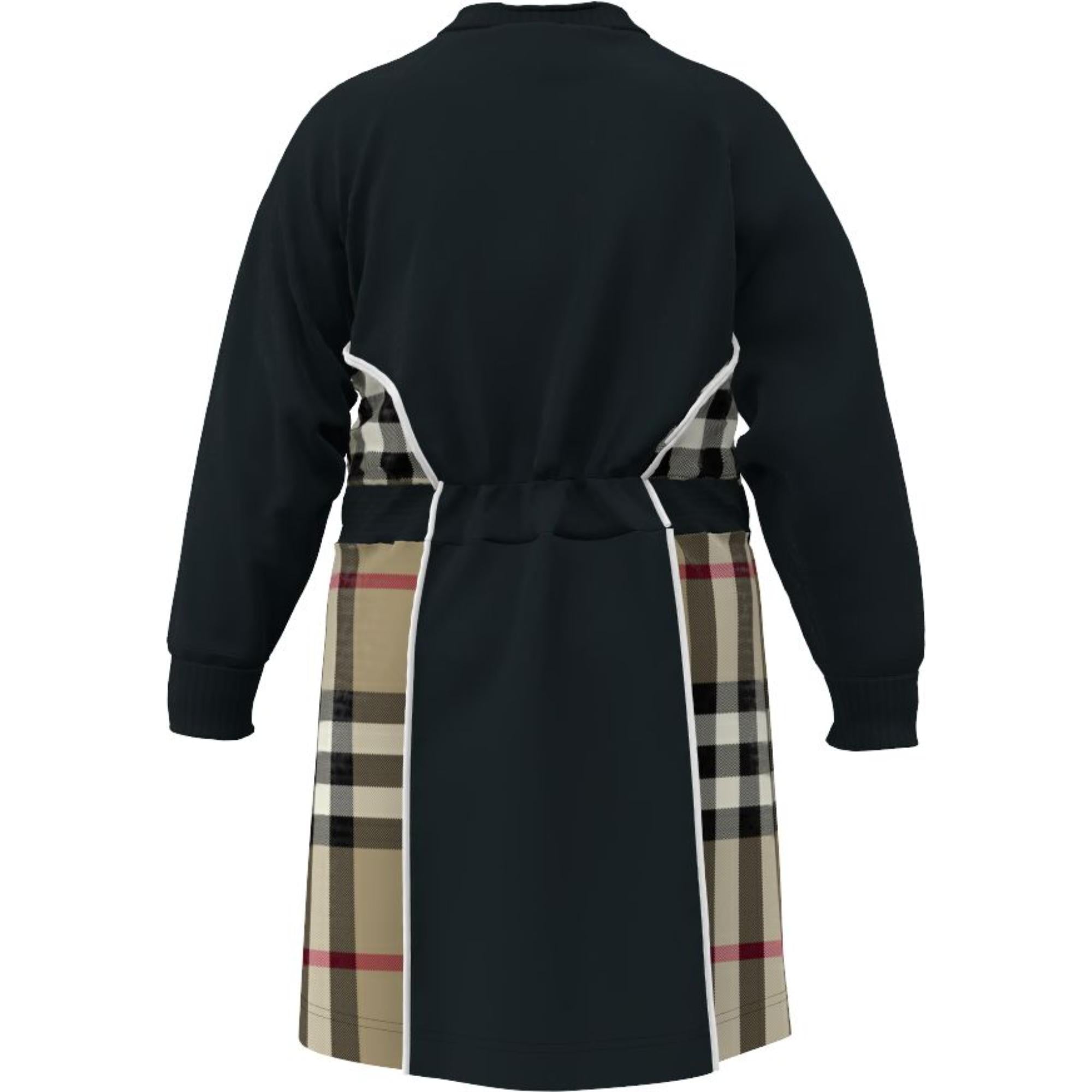 롱 슬리브 체크 패널 코튼 드레스