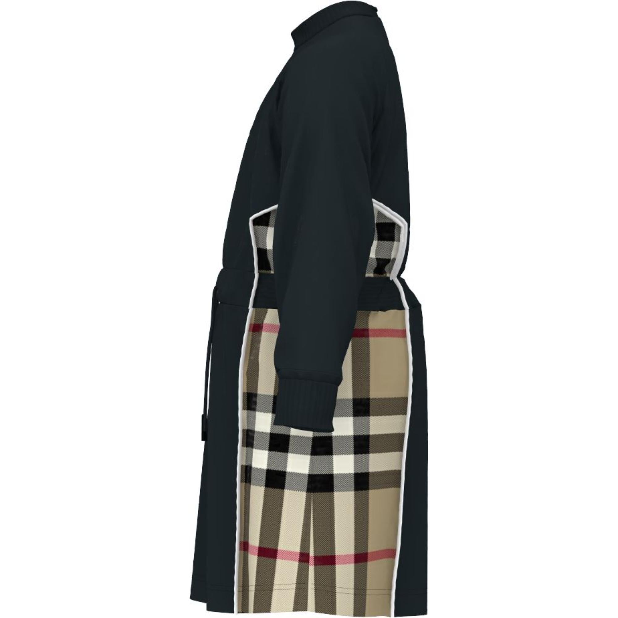 롱 슬리브 체크 패널 코튼 드레스