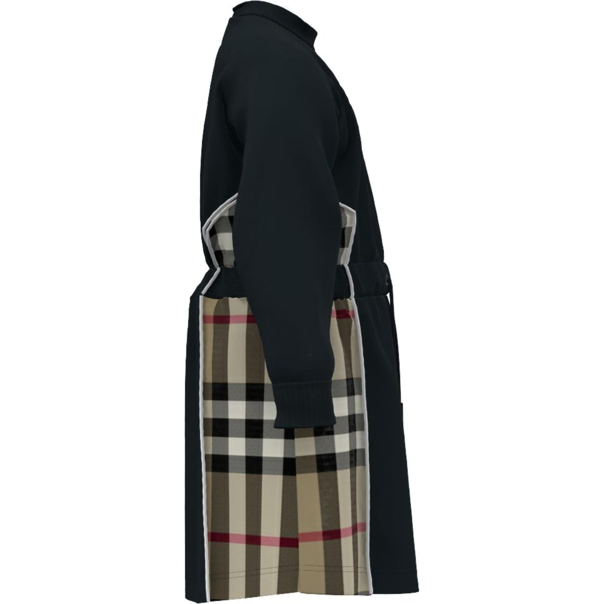 롱 슬리브 체크 패널 코튼 드레스