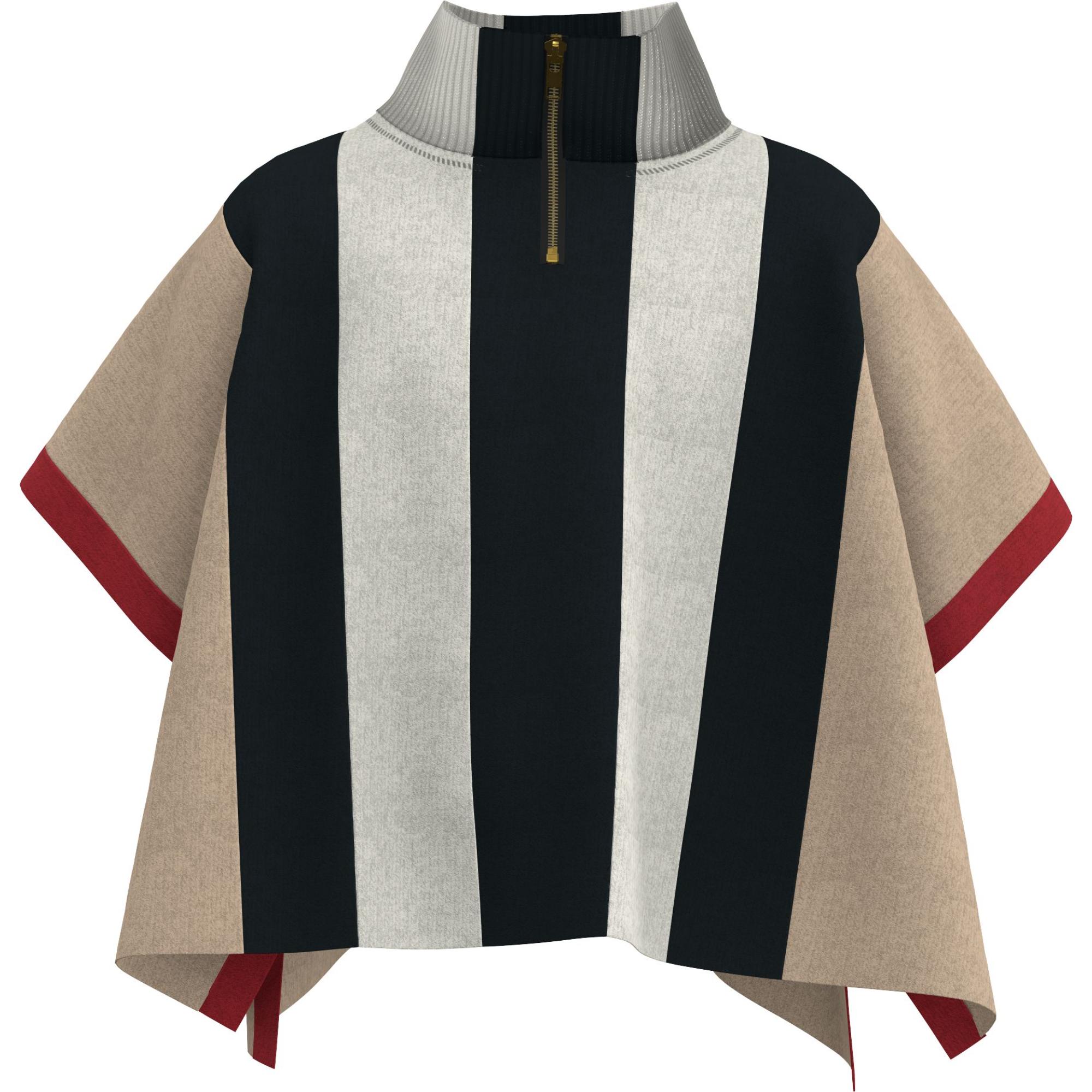 스트라이프 울 지퍼 프런트 케이프