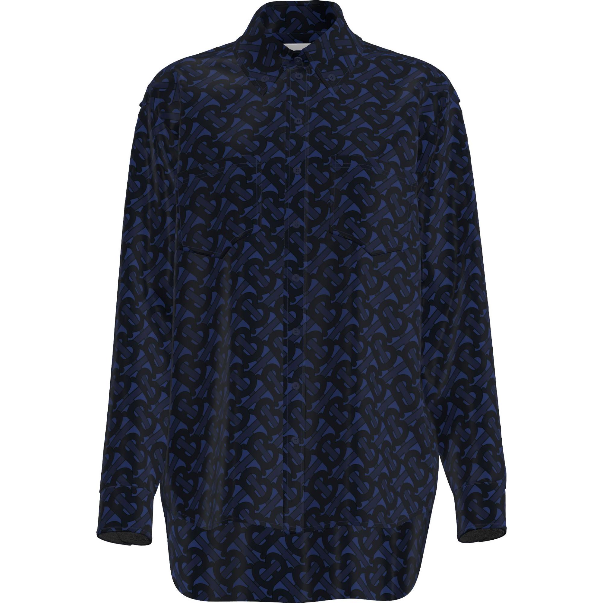 모노그램 프린트 실크 오버사이즈 셔츠