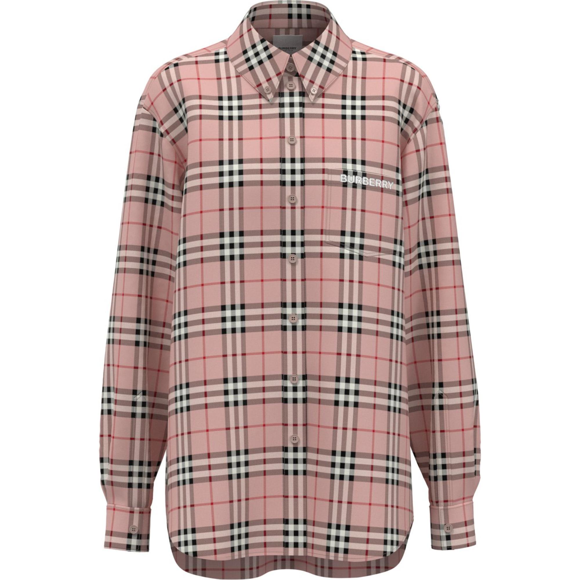 엠브로이더리 로고 체크 코튼 오버사이즈 셔츠