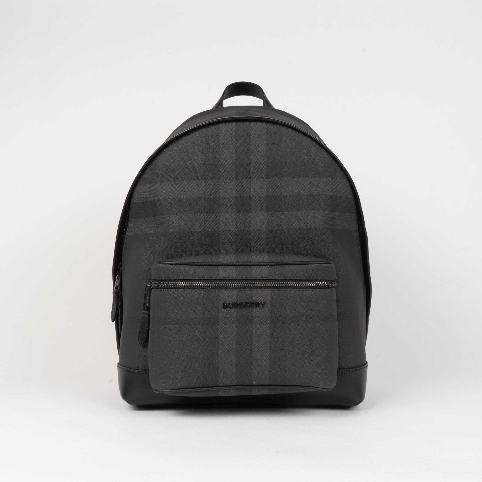 차콜 체크 레더 백팩