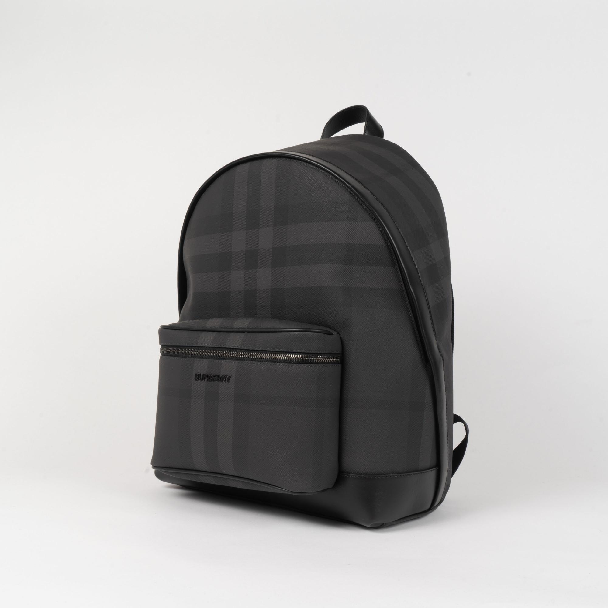 차콜 체크 레더 백팩