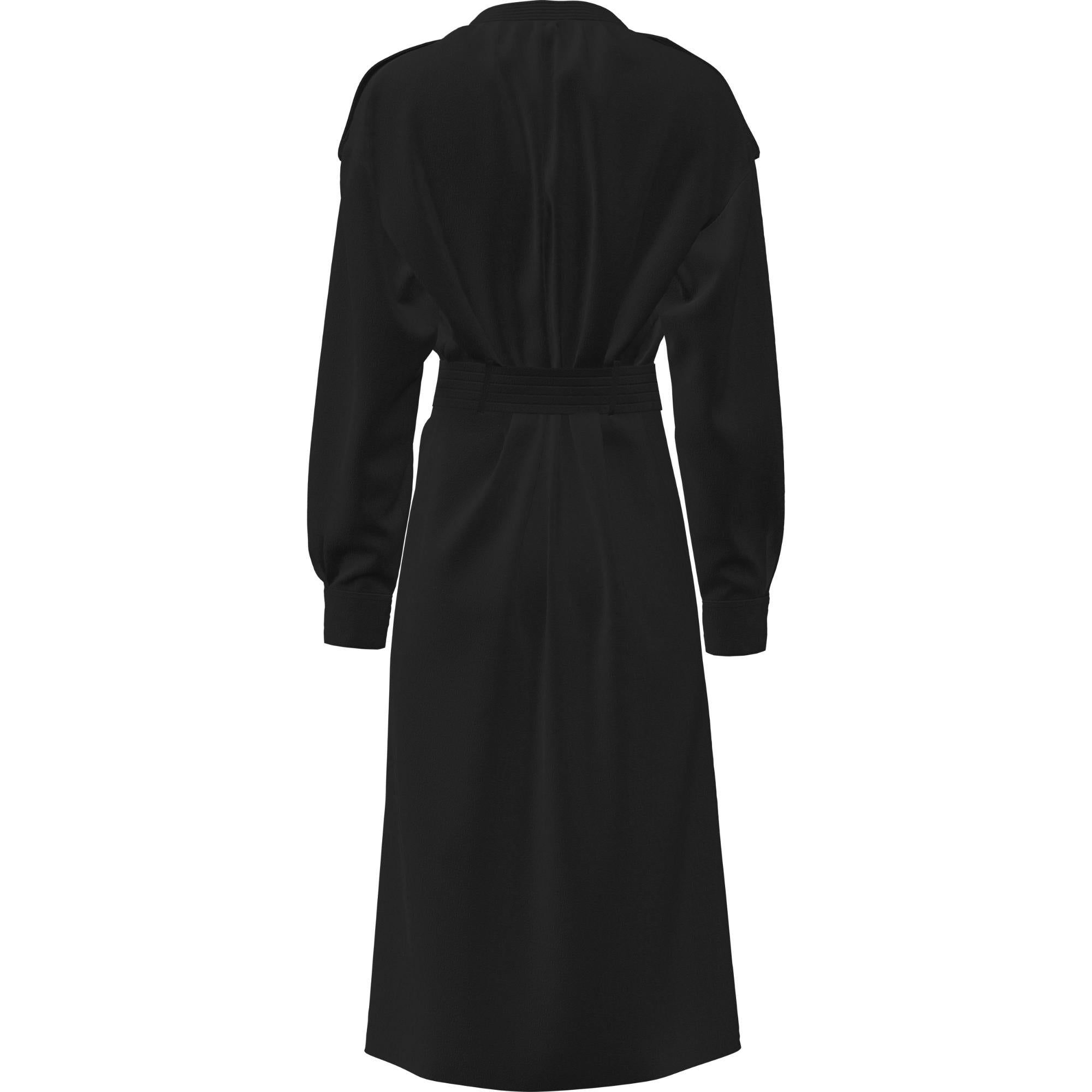 롱 슬리브 에폴렛 디테일 실크 조젯 드레스