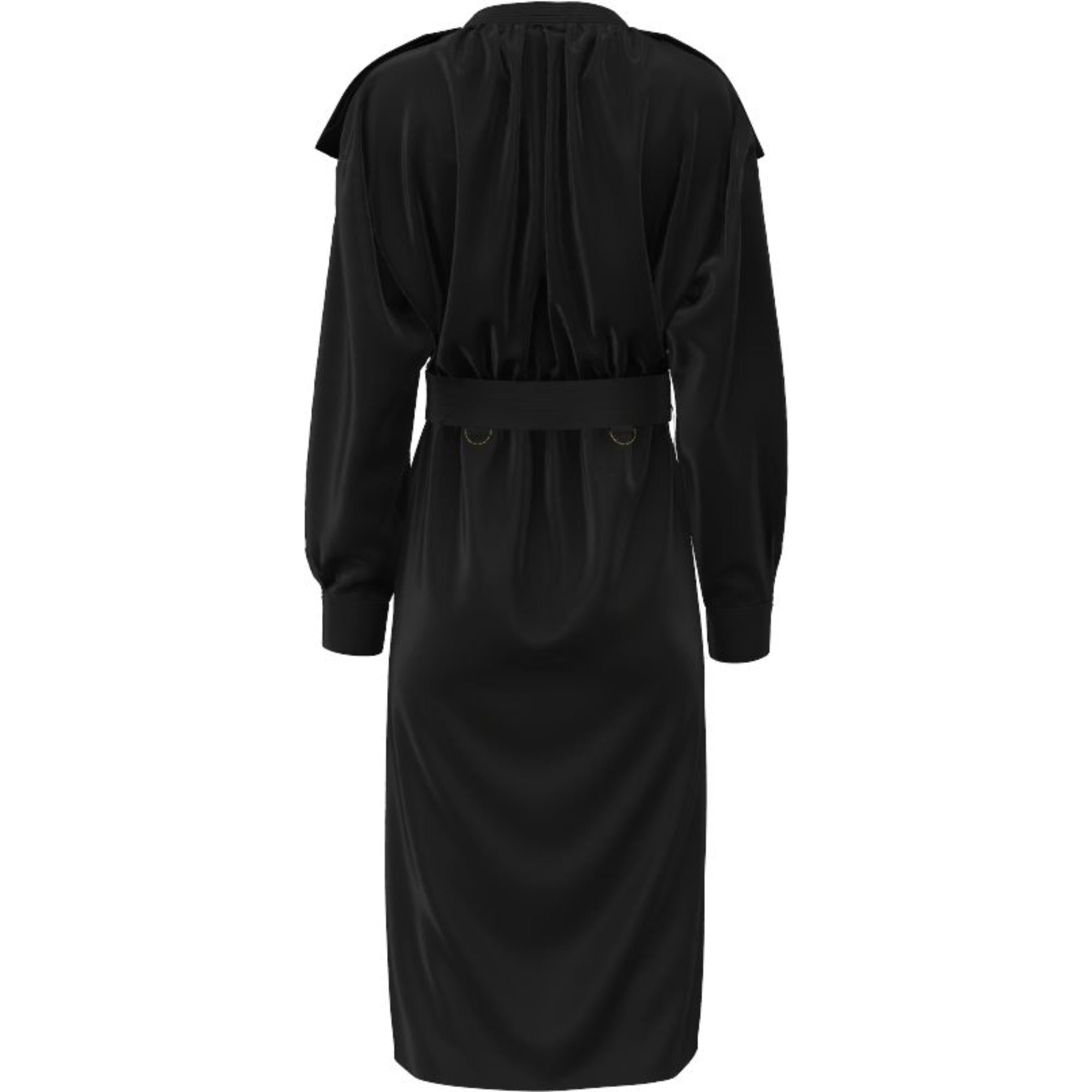 롱 슬리브 에폴렛 디테일 실크 조젯 드레스