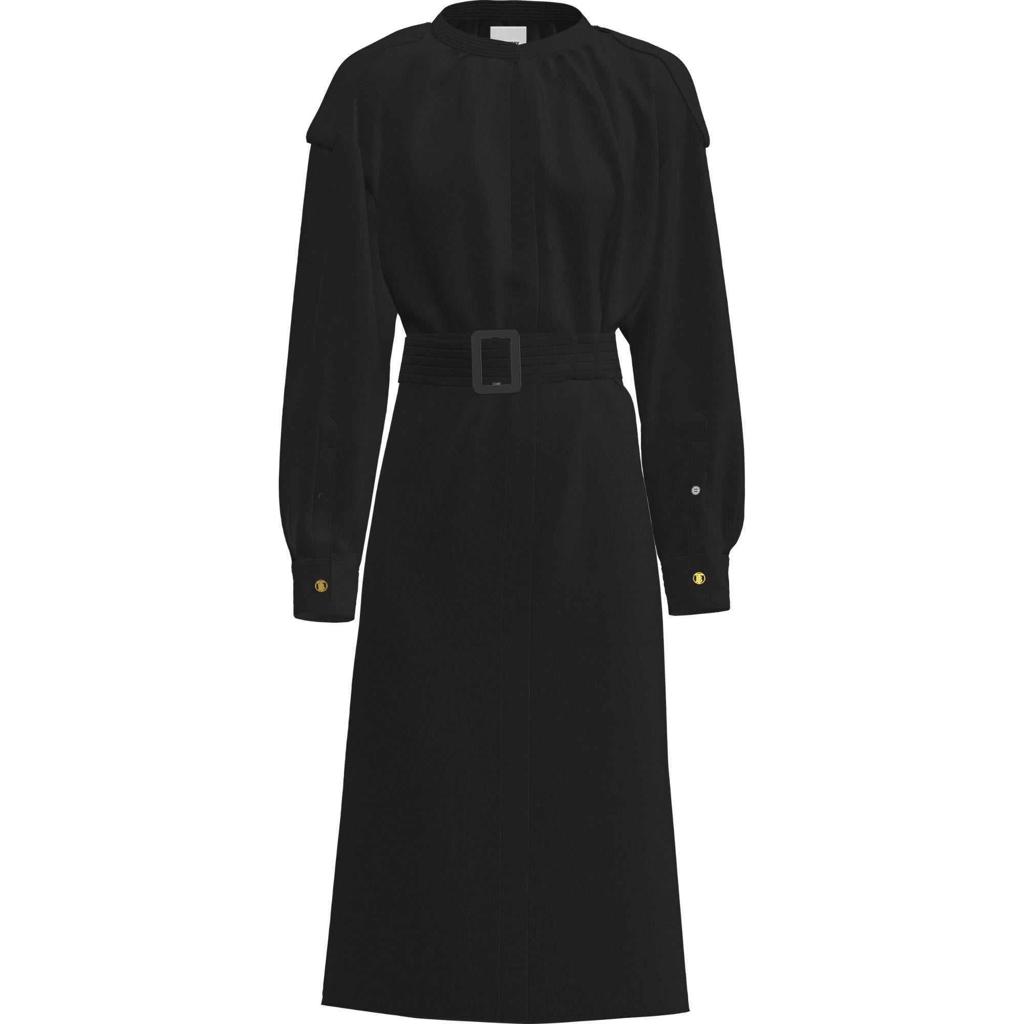 롱 슬리브 에폴렛 디테일 실크 조젯 드레스