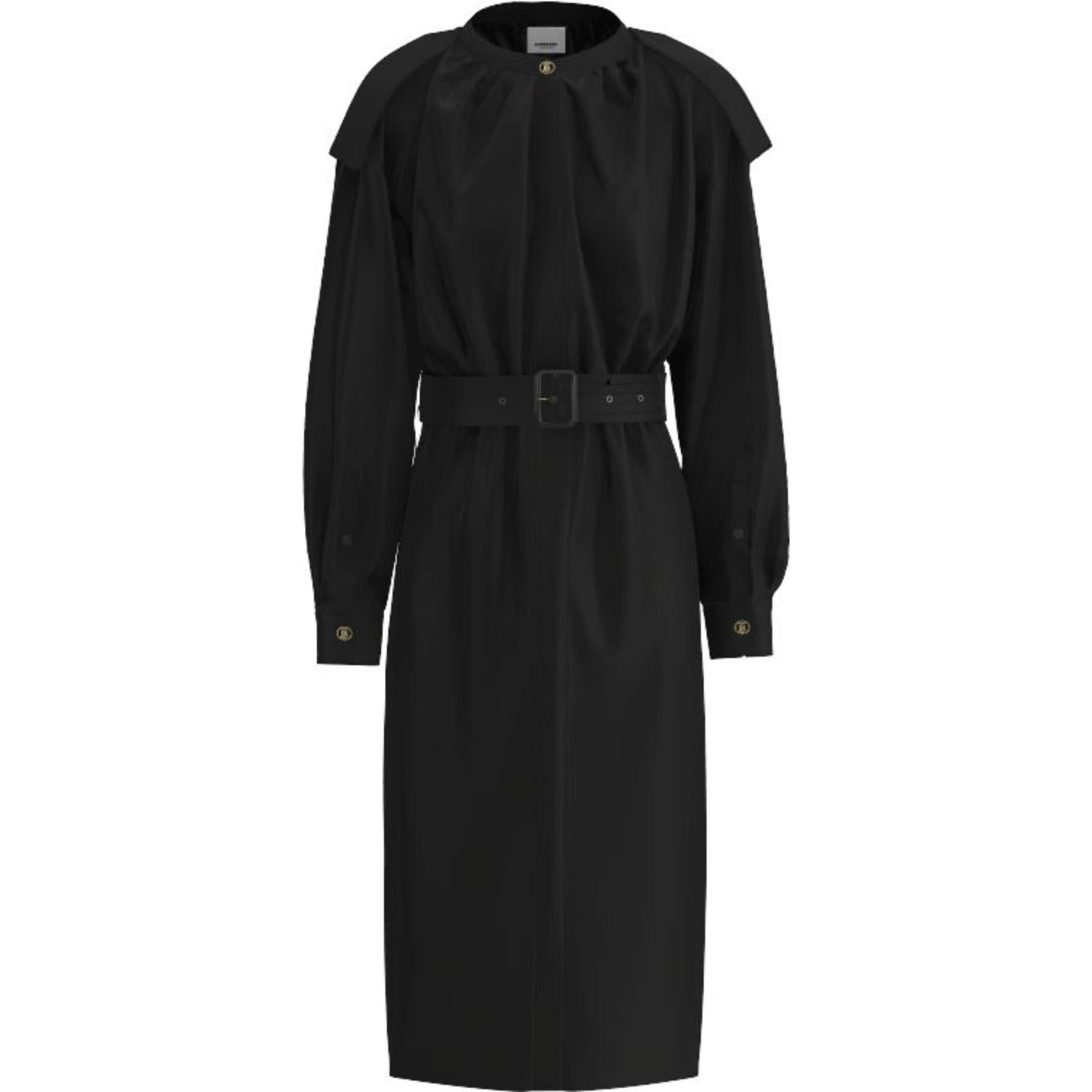 롱 슬리브 에폴렛 디테일 실크 조젯 드레스