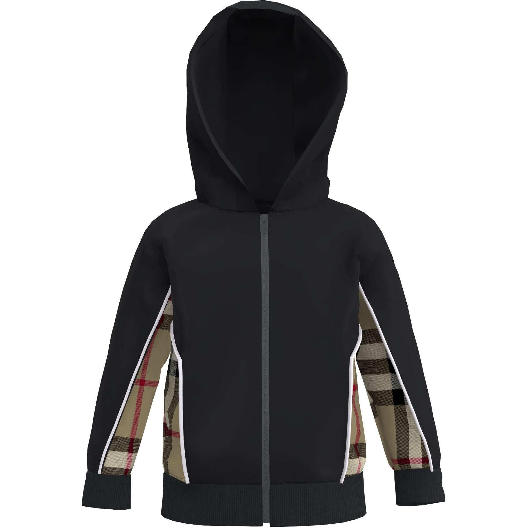 체크 패널 코튼 후드 톱