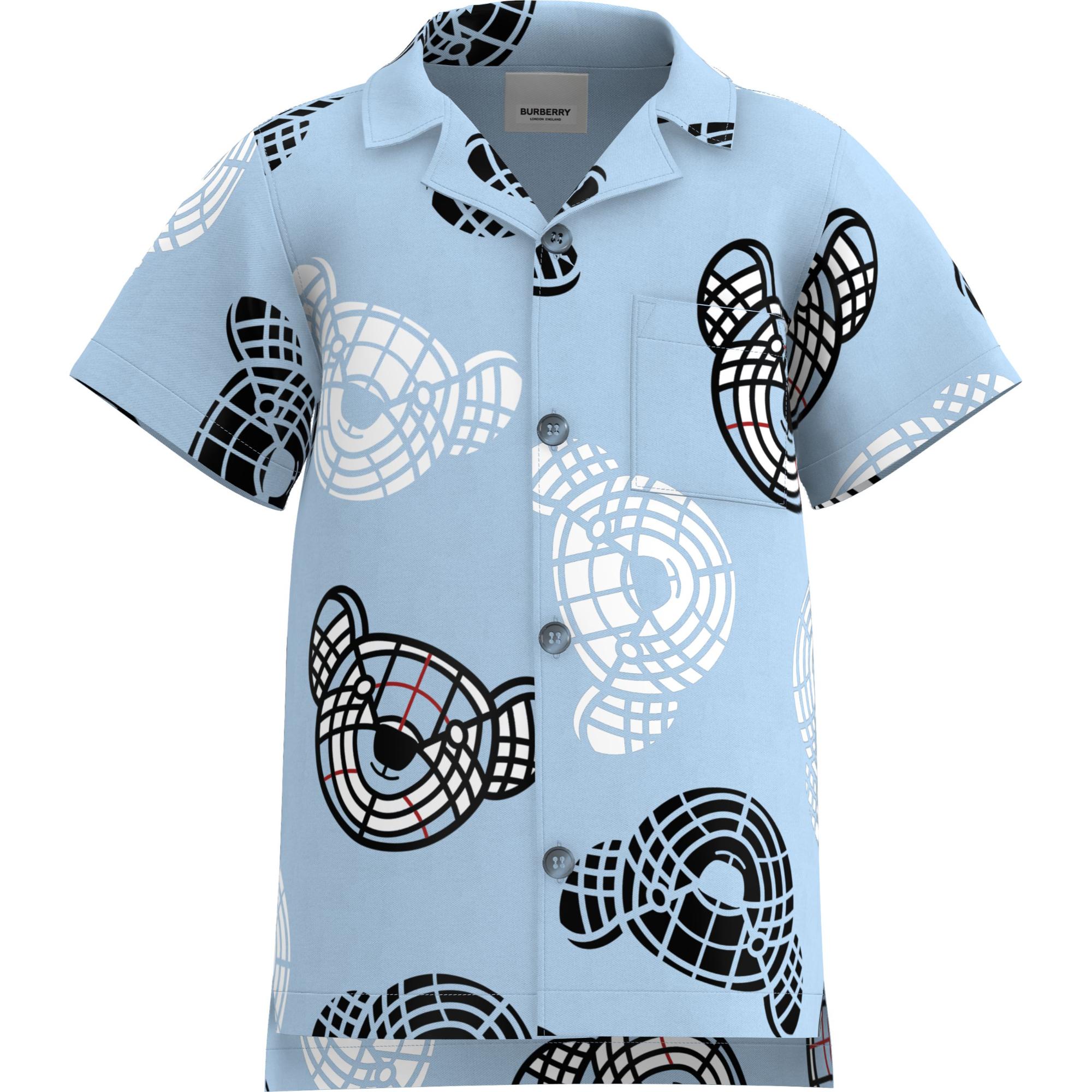 토마스 베어 프린트 스트레치 코튼 셔츠