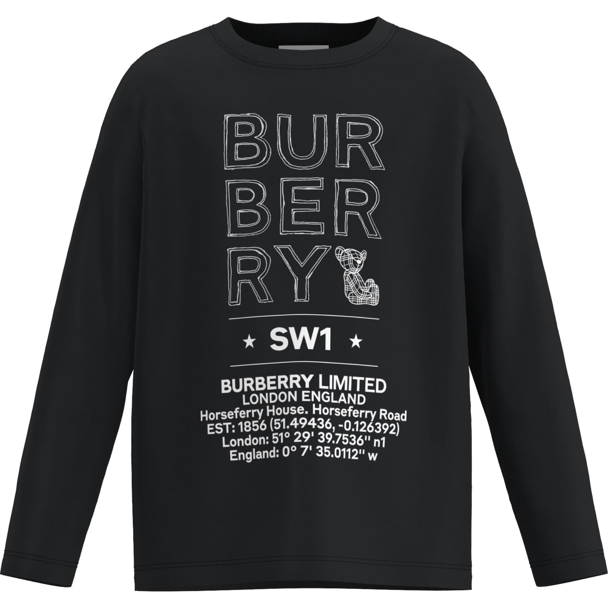 롱 슬리브 로고 스케치 프린트 코튼 톱