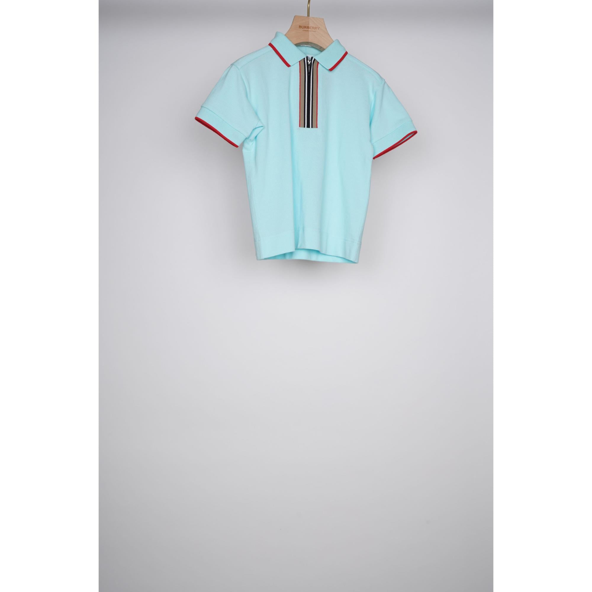 아이콘 스트라이프 디테일 코튼 지퍼 프런트 폴로셔츠