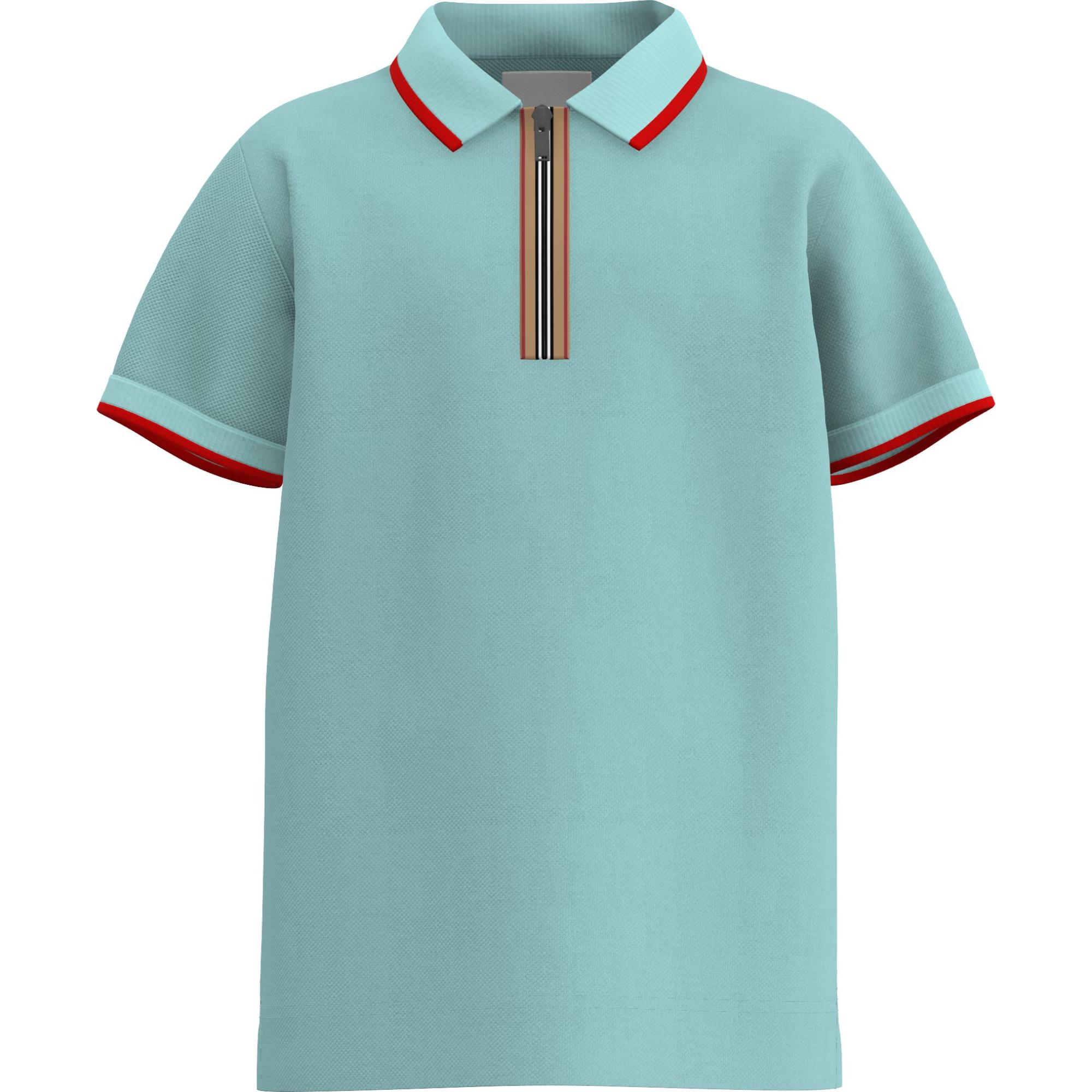 아이콘 스트라이프 디테일 코튼 지퍼 프런트 폴로셔츠