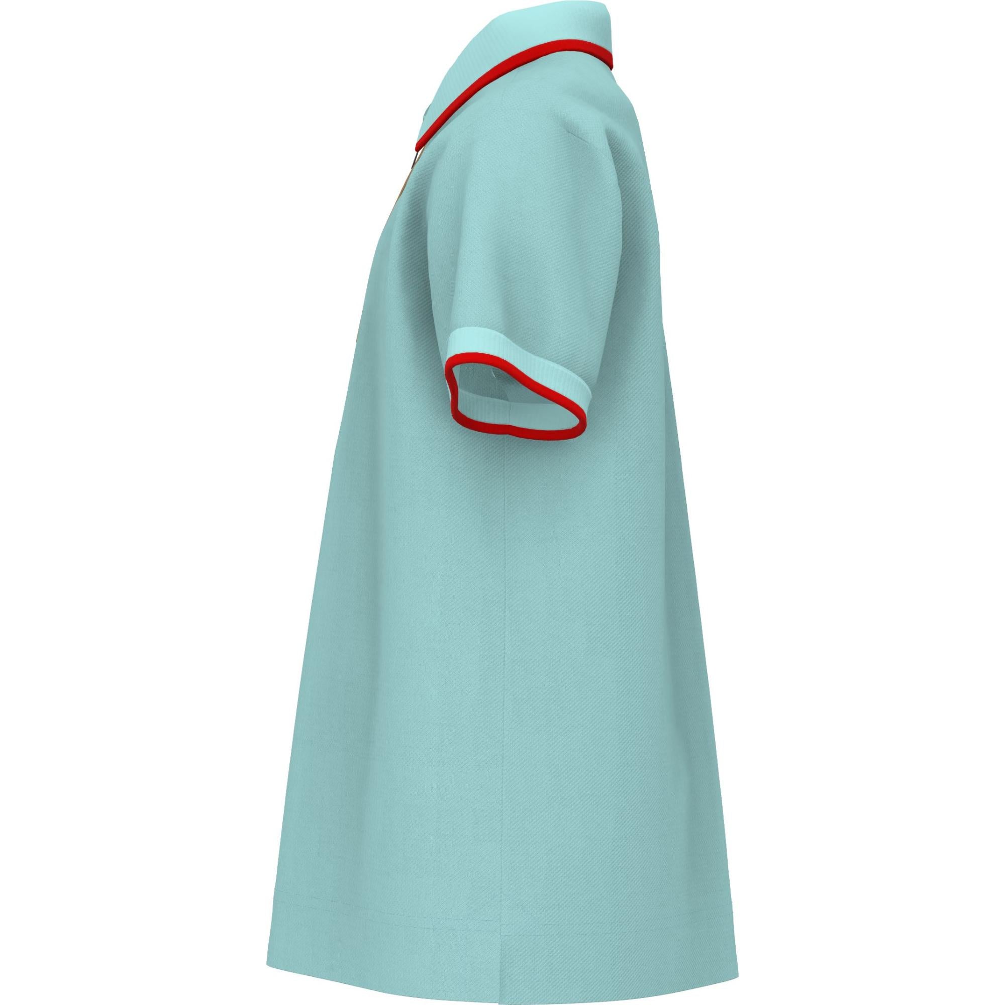 아이콘 스트라이프 디테일 코튼 지퍼 프런트 폴로셔츠