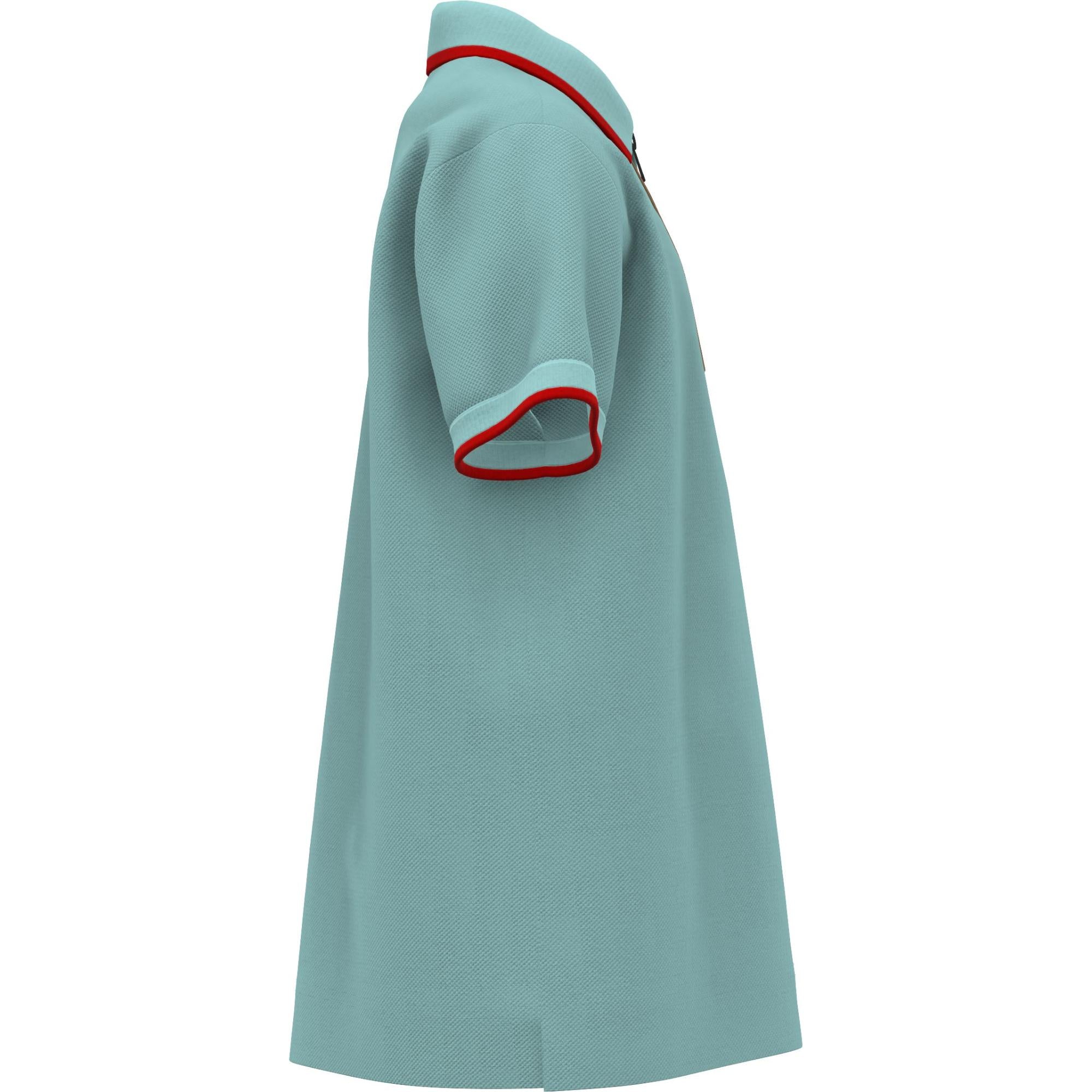 아이콘 스트라이프 디테일 코튼 지퍼 프런트 폴로셔츠