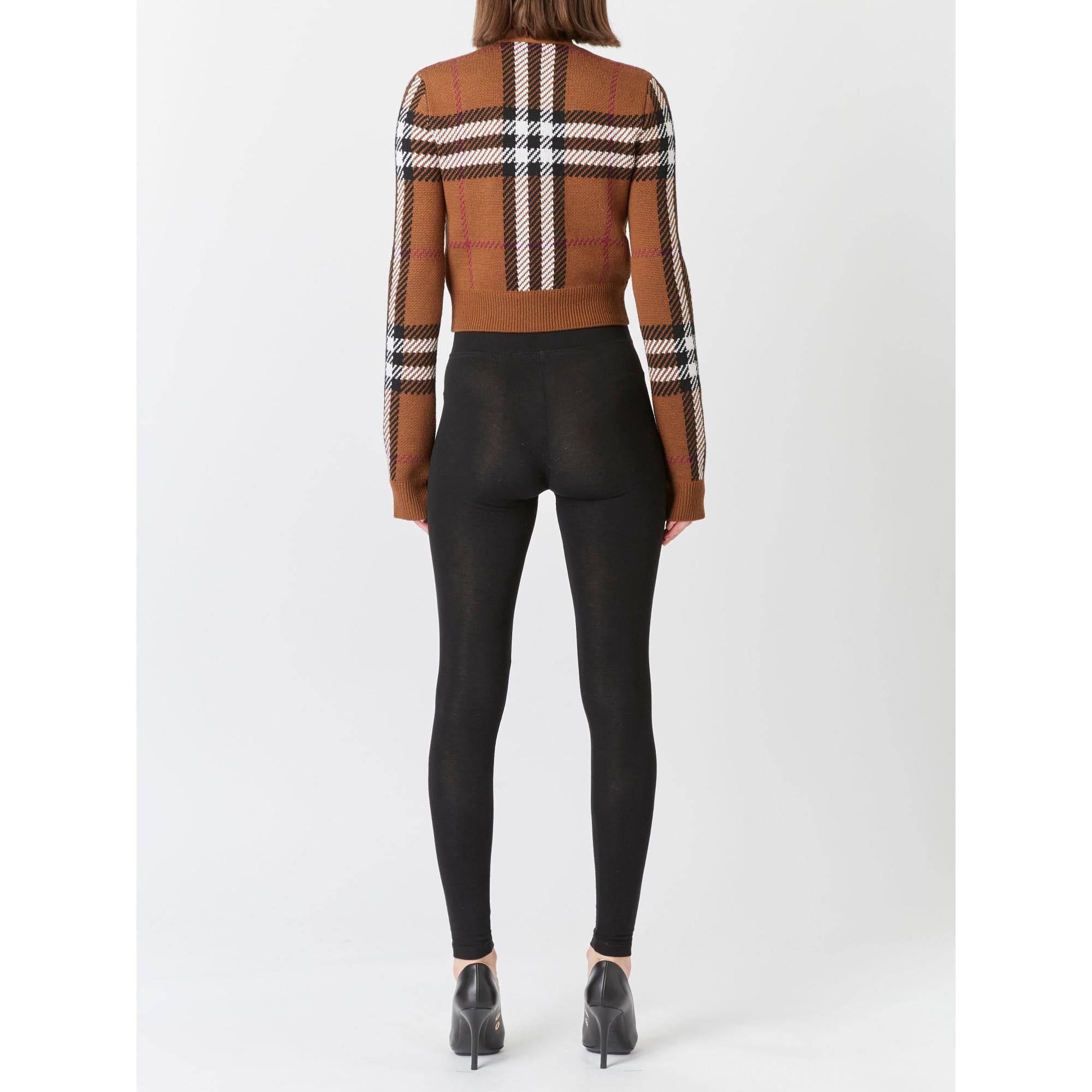 체크 울 자카드 크롭 카디건