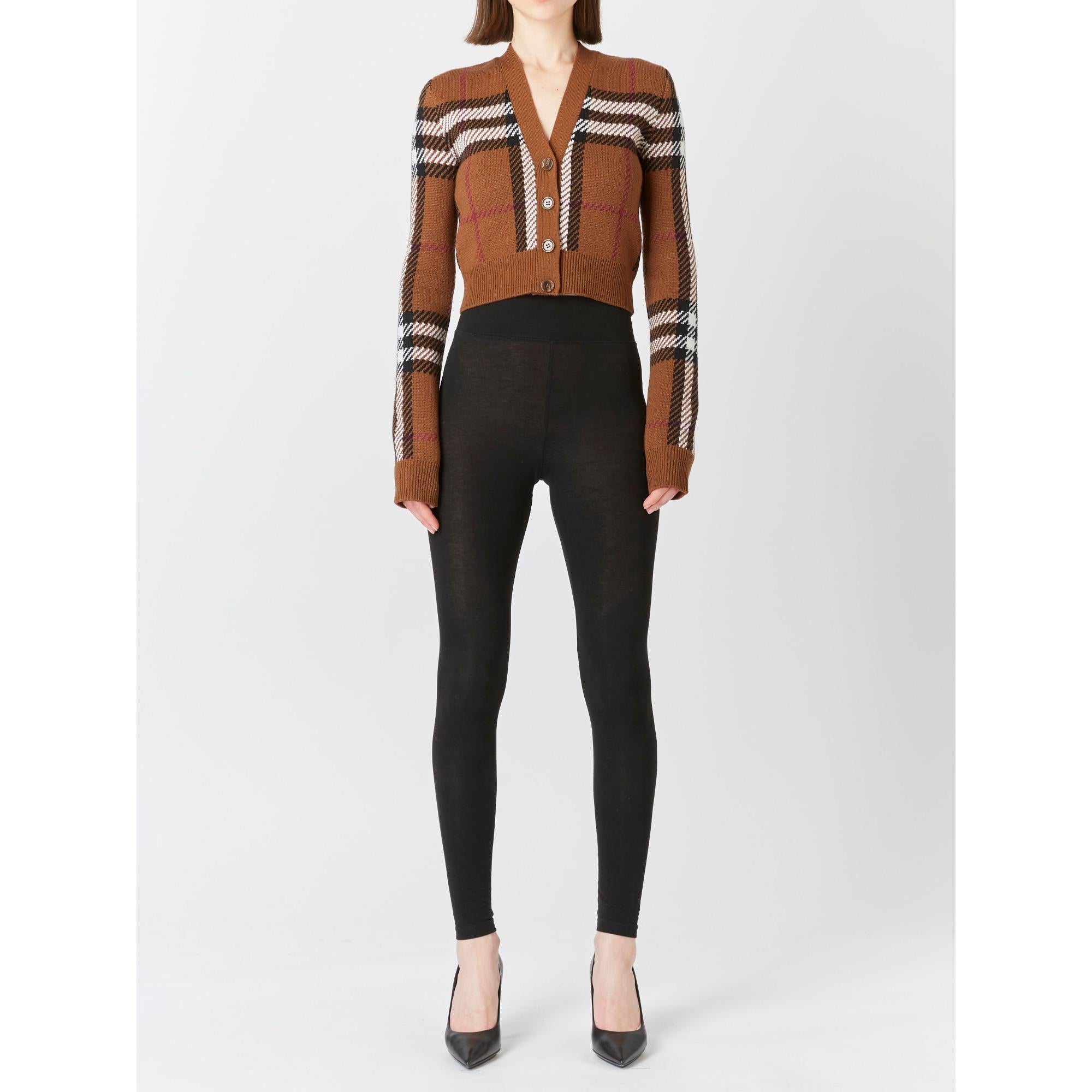 체크 울 자카드 크롭 카디건