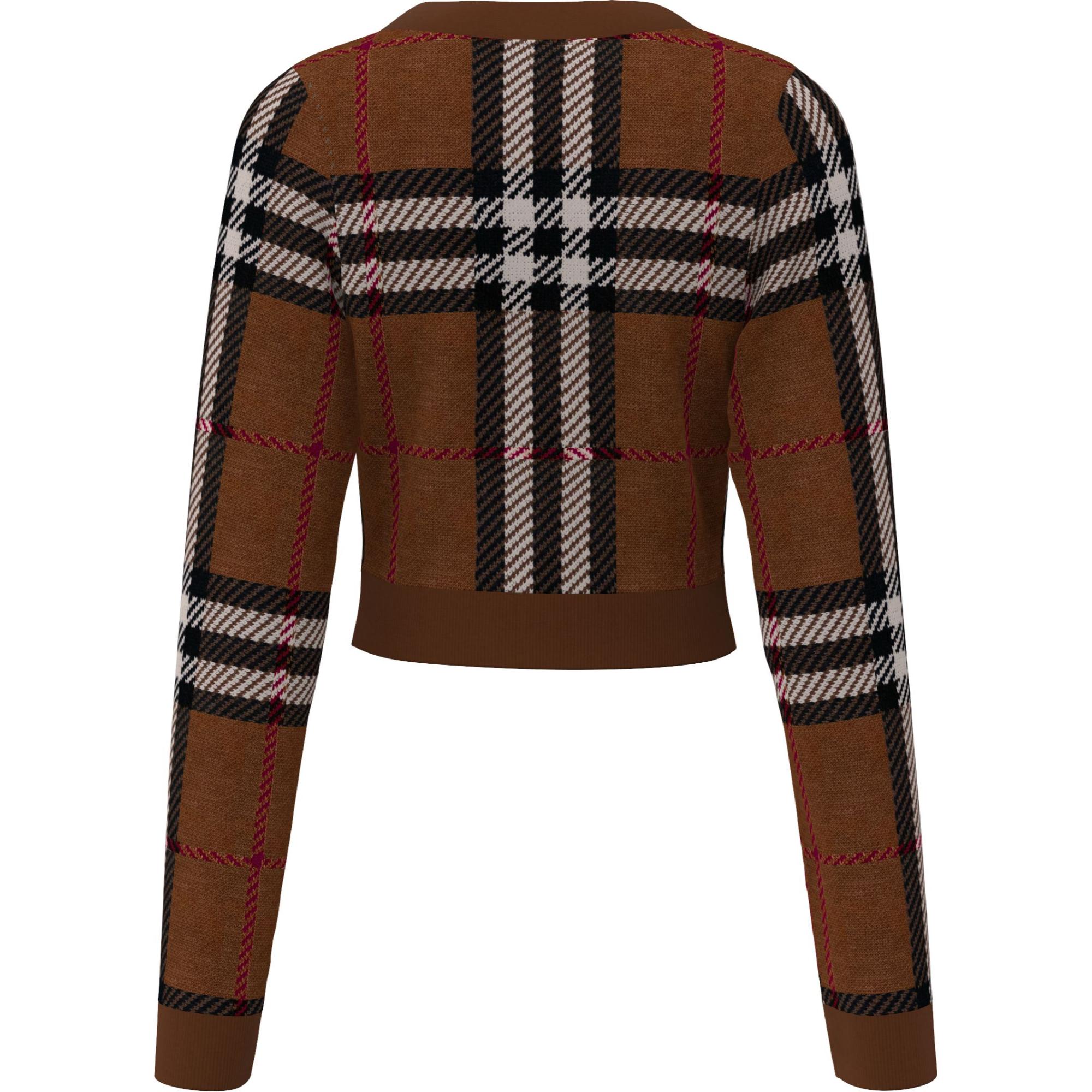 체크 울 자카드 크롭 카디건