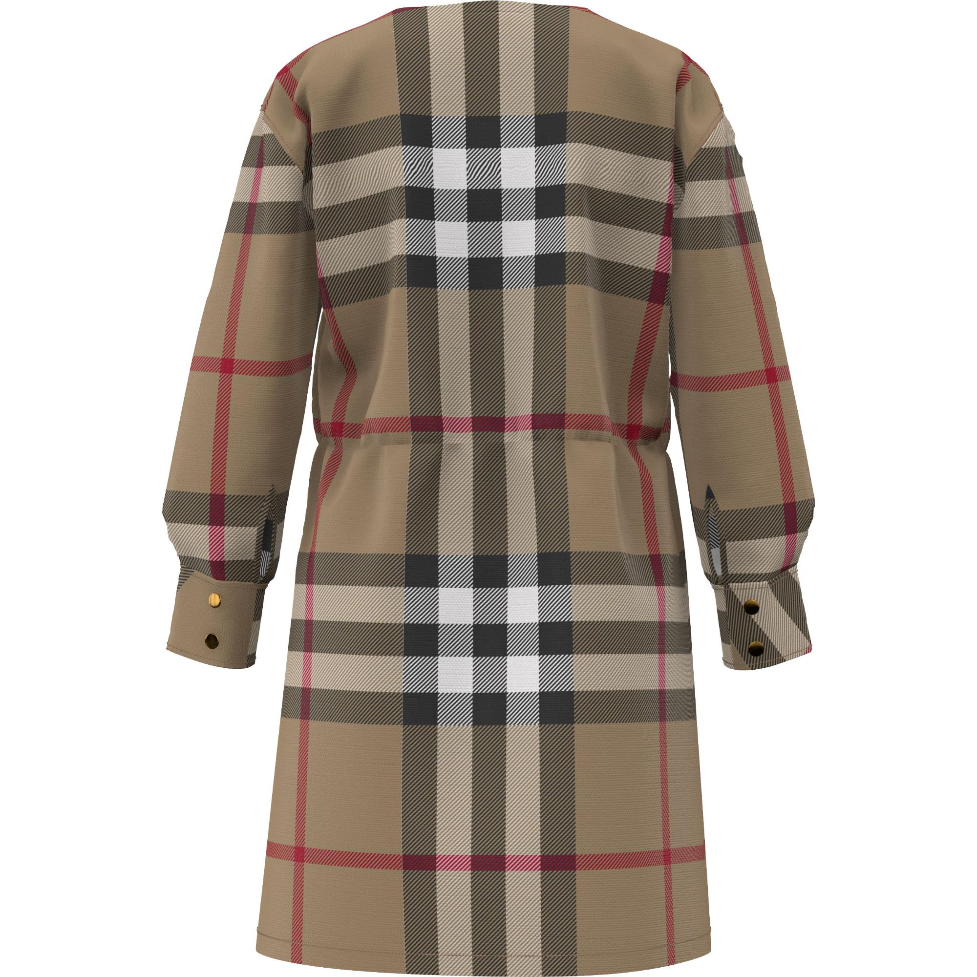 롱 슬리브 체크 스트레치 코튼 드레스