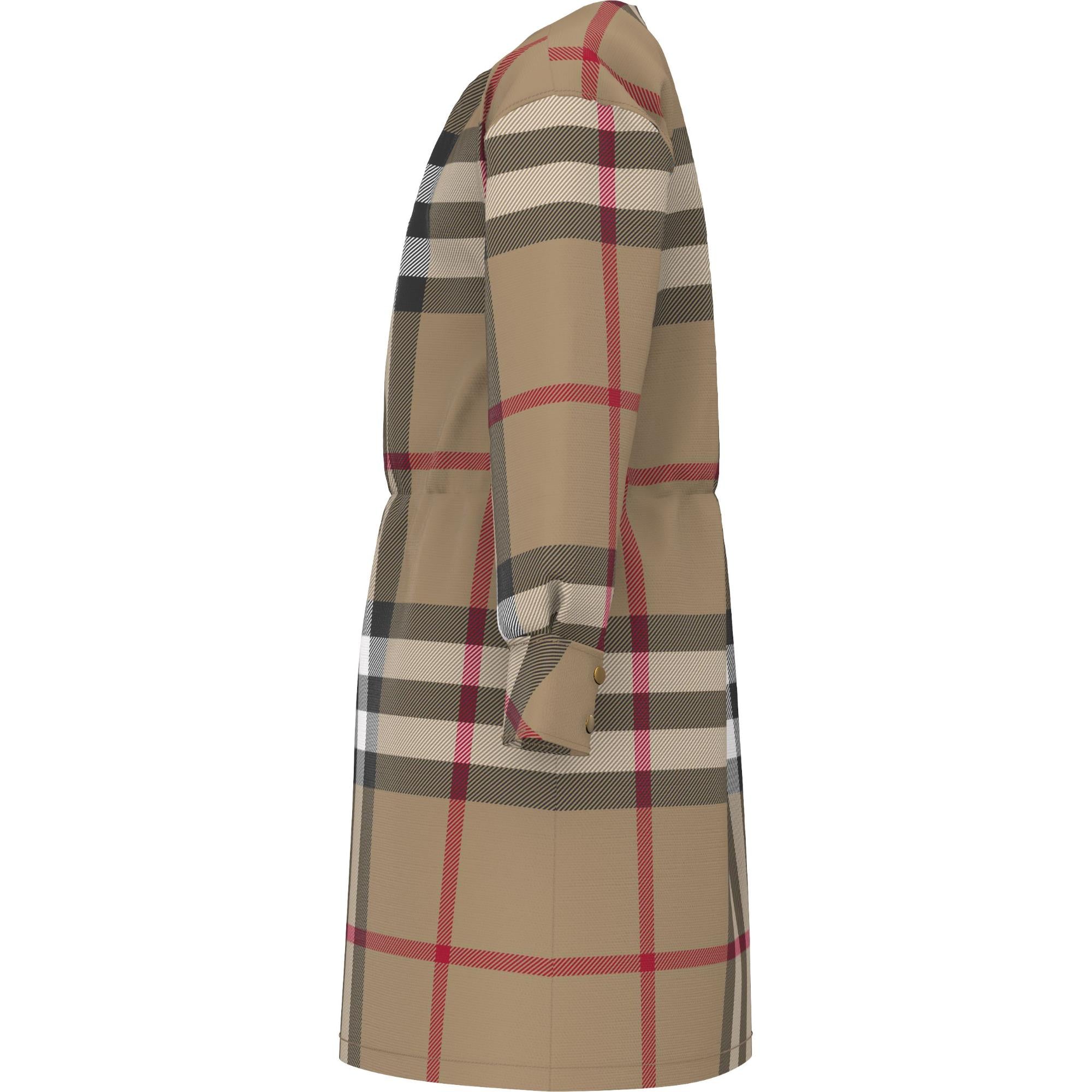 롱 슬리브 체크 스트레치 코튼 드레스