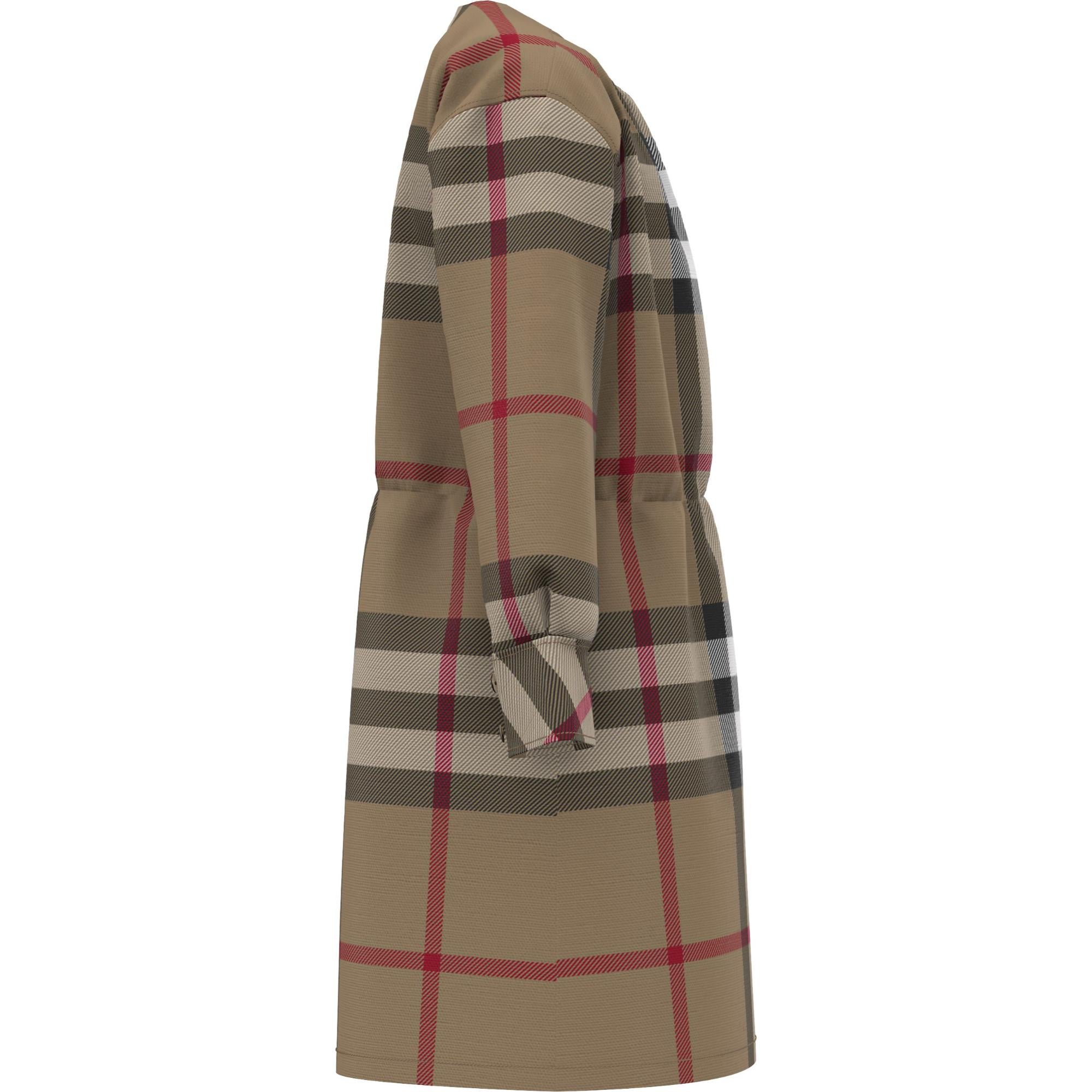 롱 슬리브 체크 스트레치 코튼 드레스