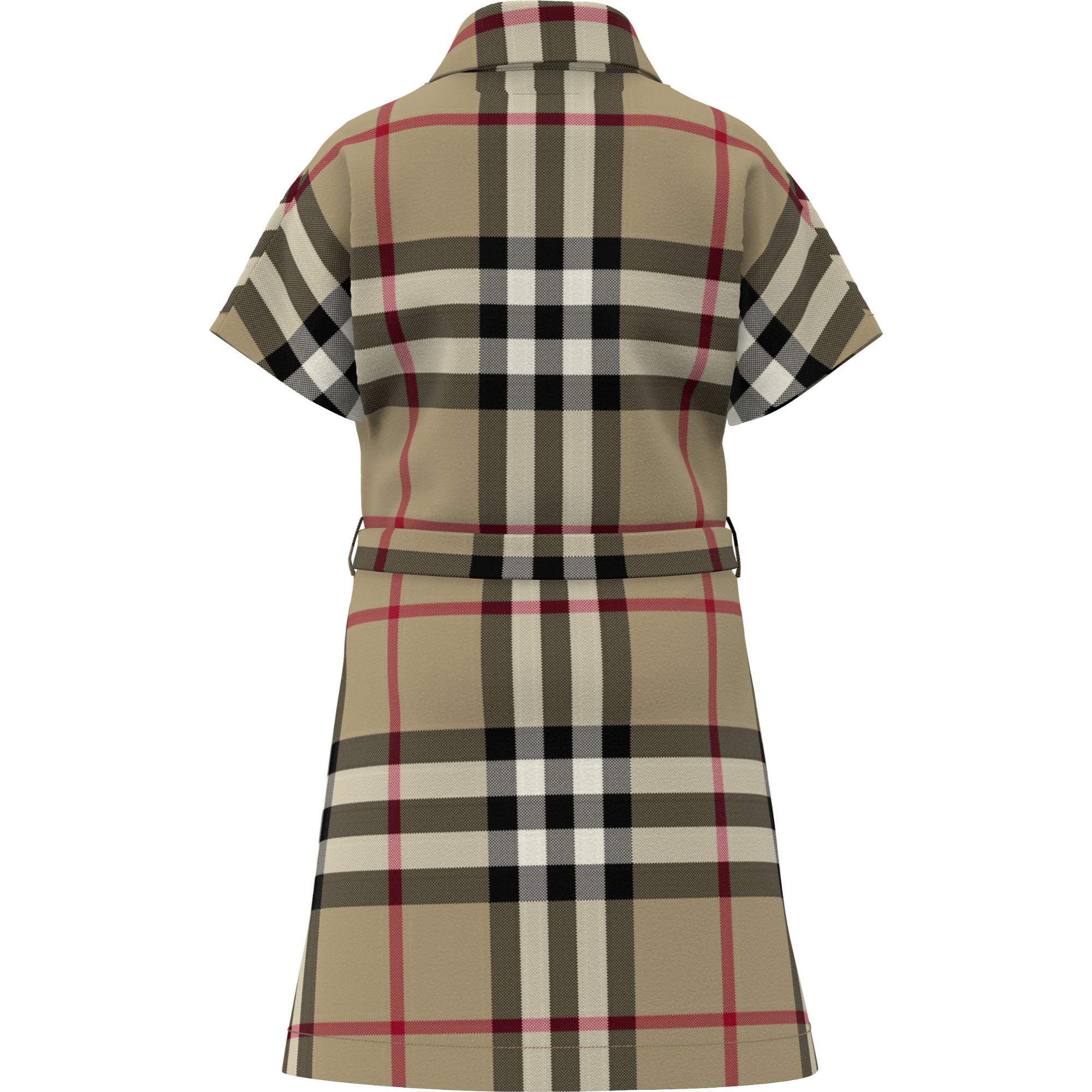 체크 스트레치 코튼 타이 웨이스트 셔츠 드레스