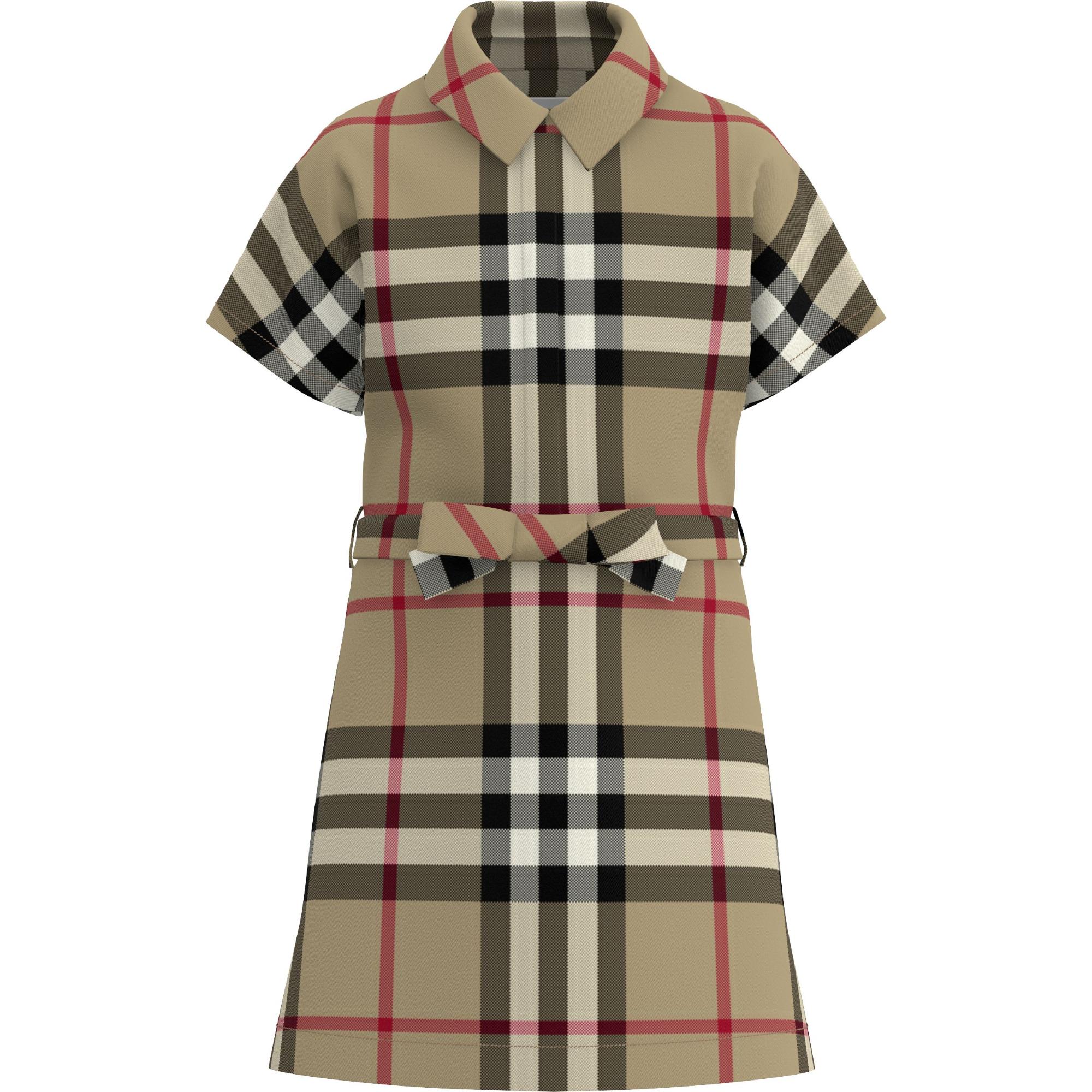 체크 스트레치 코튼 타이 웨이스트 셔츠 드레스