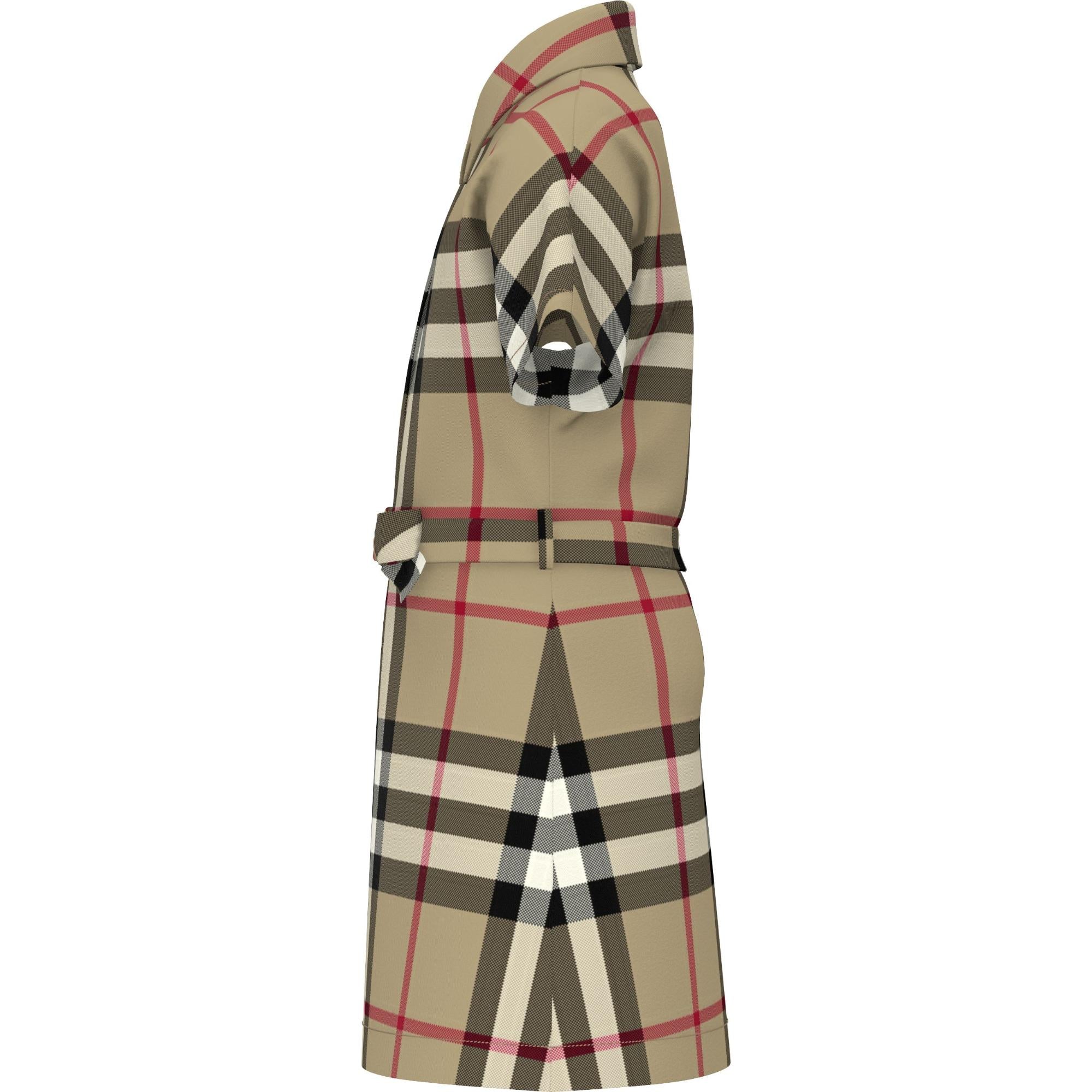 체크 스트레치 코튼 타이 웨이스트 셔츠 드레스