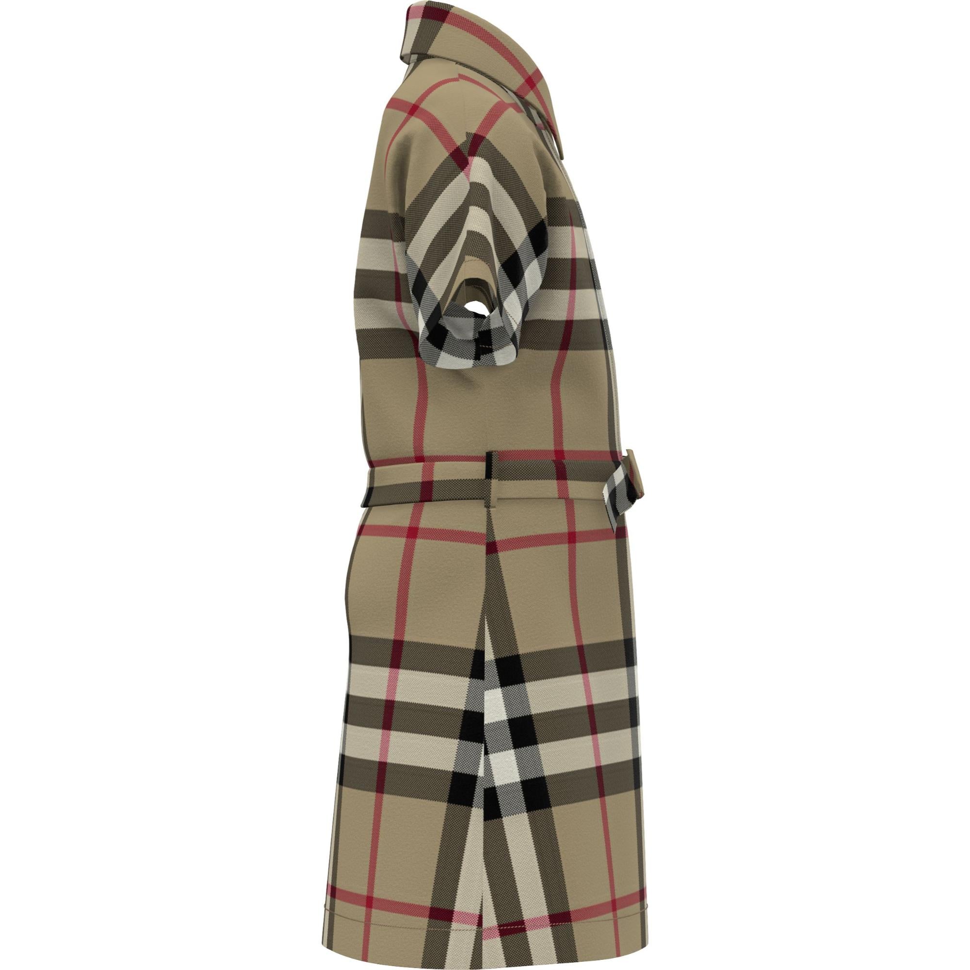 체크 스트레치 코튼 타이 웨이스트 셔츠 드레스