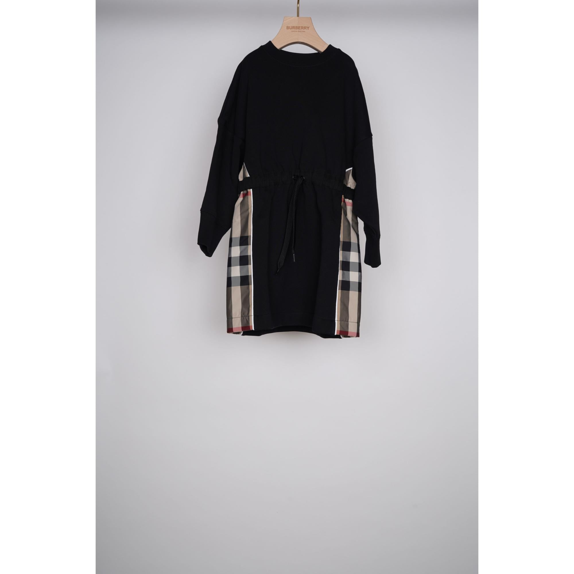 롱 슬리브 체크 패널 코튼 드레스