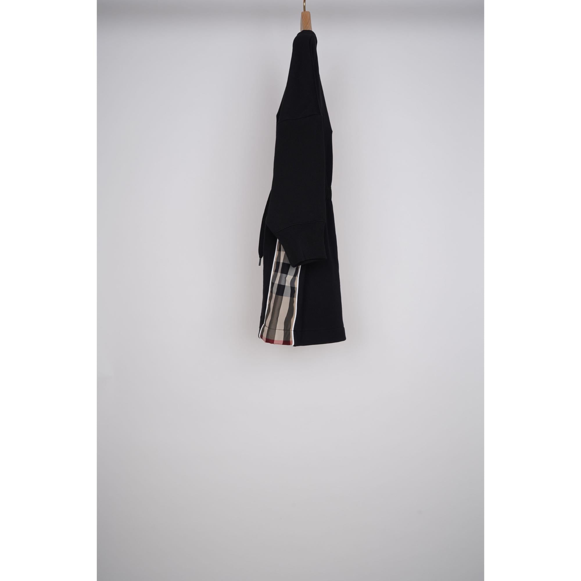 롱 슬리브 체크 패널 코튼 드레스