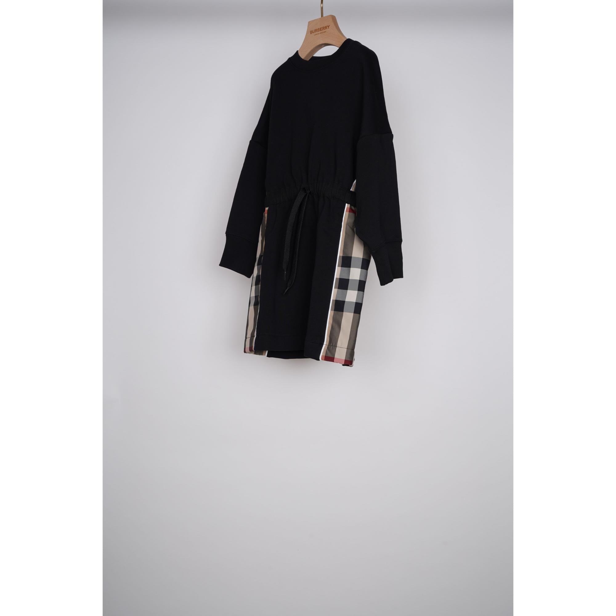 롱 슬리브 체크 패널 코튼 드레스