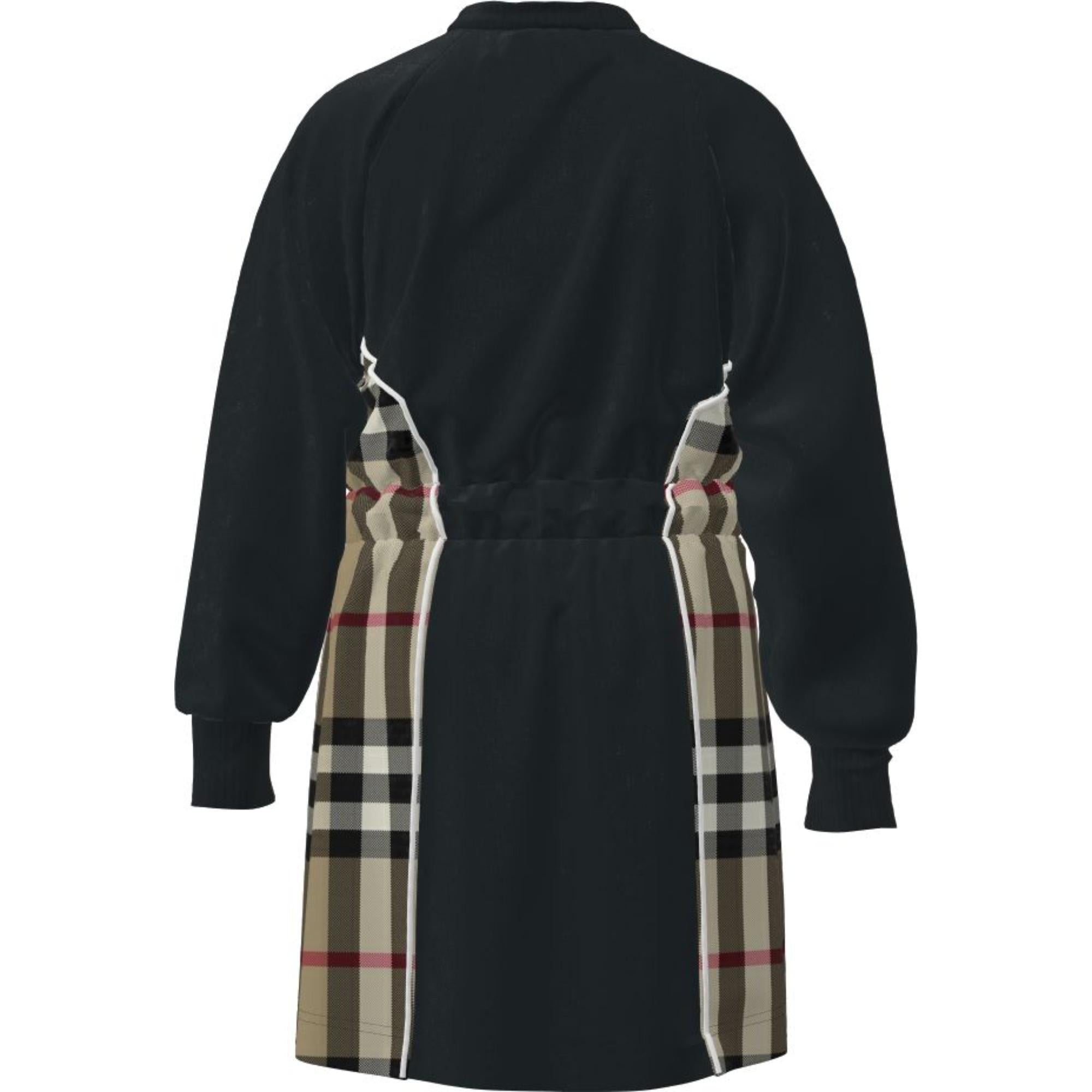 롱 슬리브 체크 패널 코튼 드레스