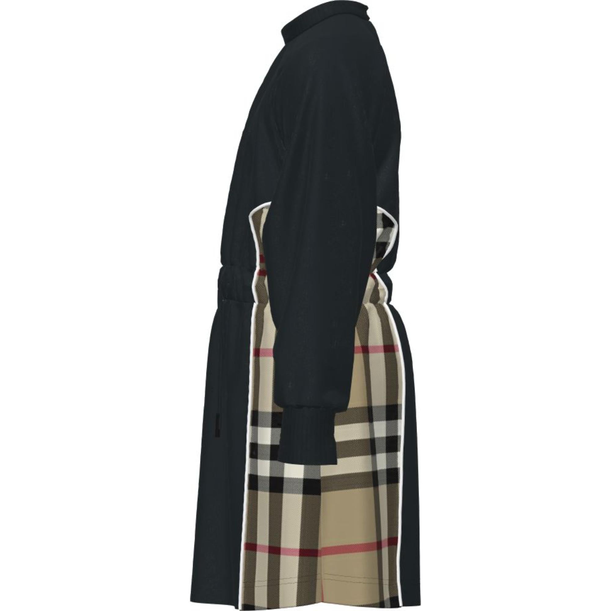 롱 슬리브 체크 패널 코튼 드레스